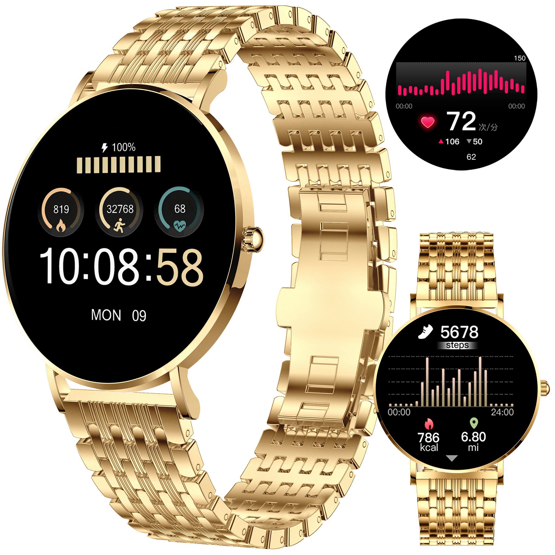 XCOAST SIONA2 ultraflache Damen Smartwatch (4,2 cm cm/1,3 " Zoll, iOS, Android) AMOLED, Frauen Smart Watch, Damen Armbanduhr, 1-tlg., Edelstahl, Damen Armbanduhr, Frauen Smart Watch, 7 Tage Akku, Blutdruck, Puls