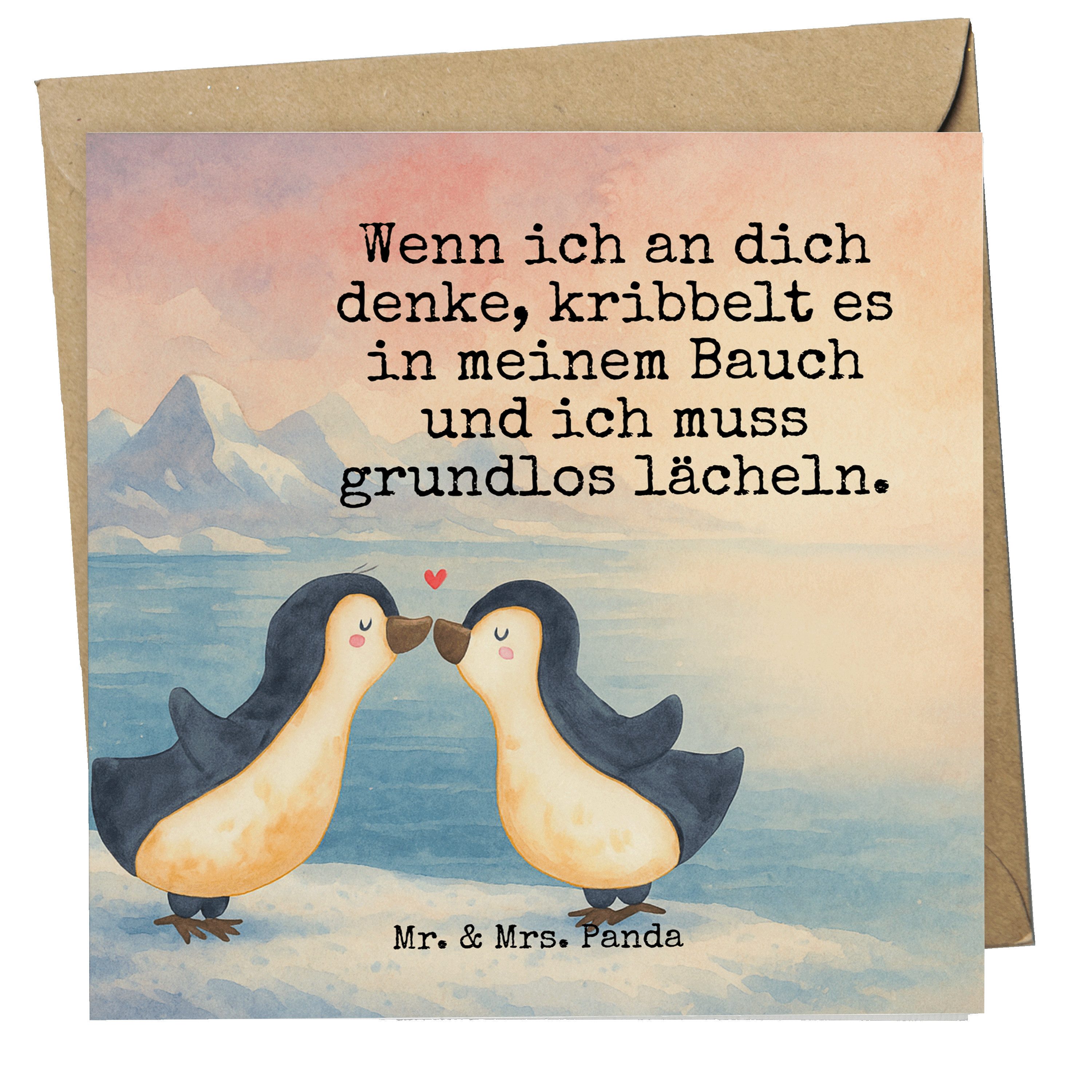 Mr. & Mrs. Panda Grußkarte Pinguine Kuss Design, Grußkarte, Weiß, Glückwunschkarte, Hochzeitstag