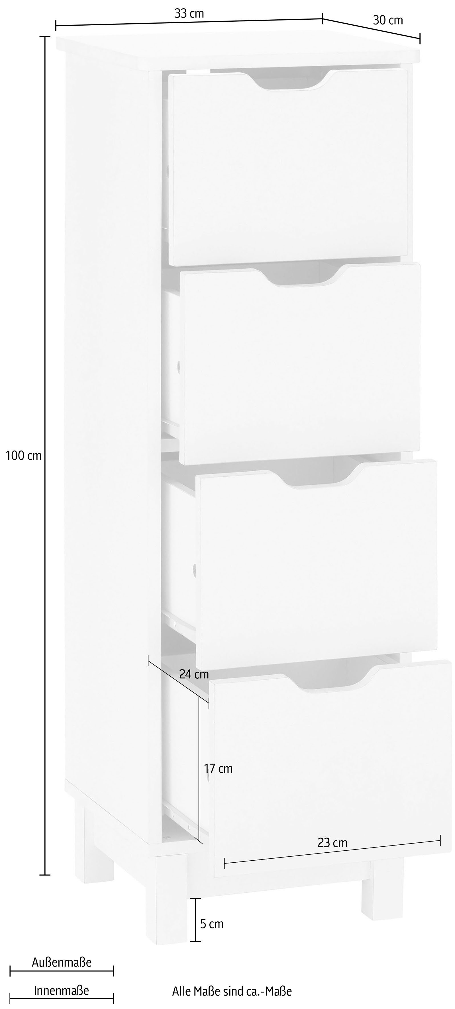 | Badkommode eingefräste Griffmulden, INOSIGN anthrazit 33 Breite cm, mit Höhe 100 anthrazit Posta, 4 cm Schubkästen,