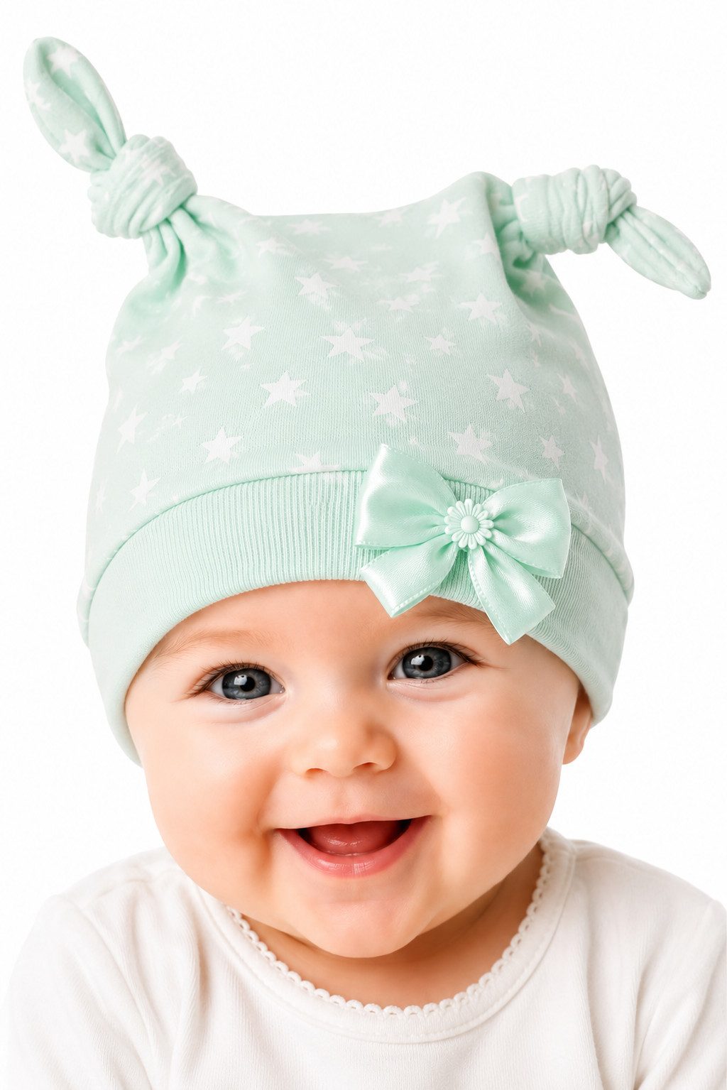 La Bortini Erstlingsmütze Baby Mütze Knotenmütze für Neugeborene (Übergangsmütze in verschiedenen Größen vorrätig) aus Baumwolle, in Rosa, Gelb, Mintgrün