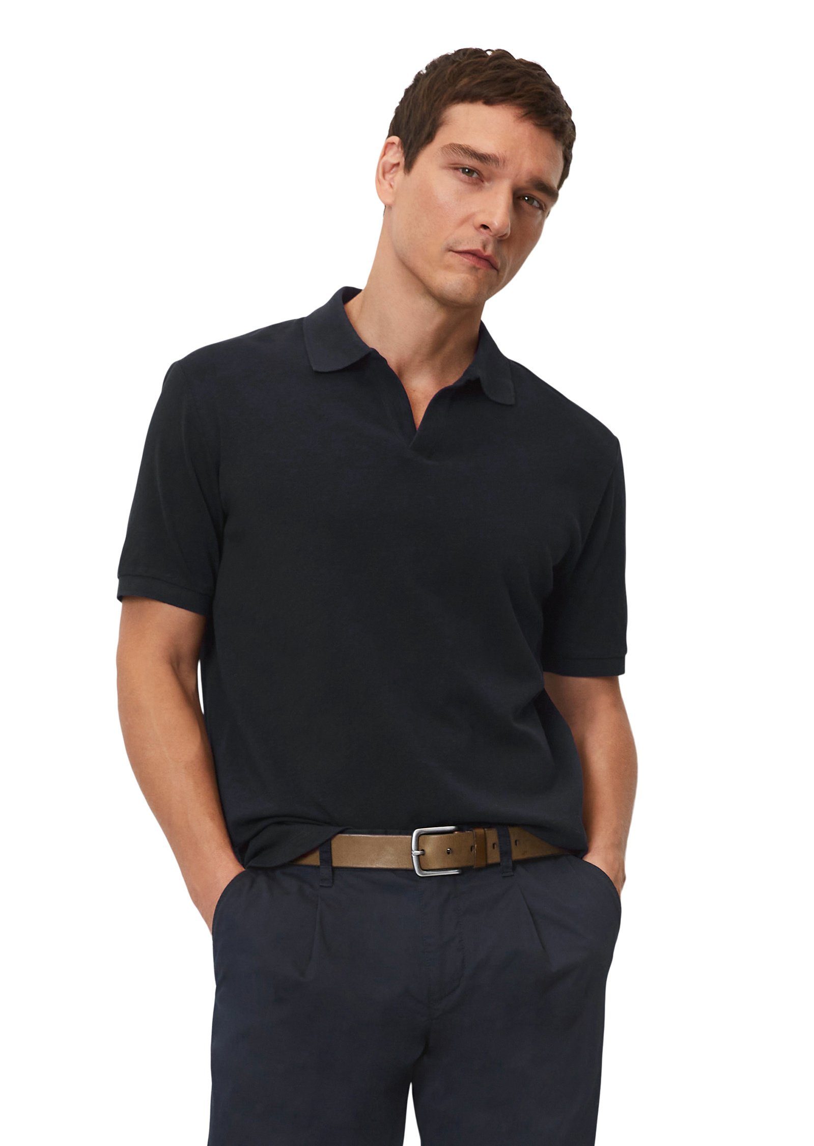 Marc O'Polo Poloshirt aus blau Bio-Baumwolle-Leinen-Mix