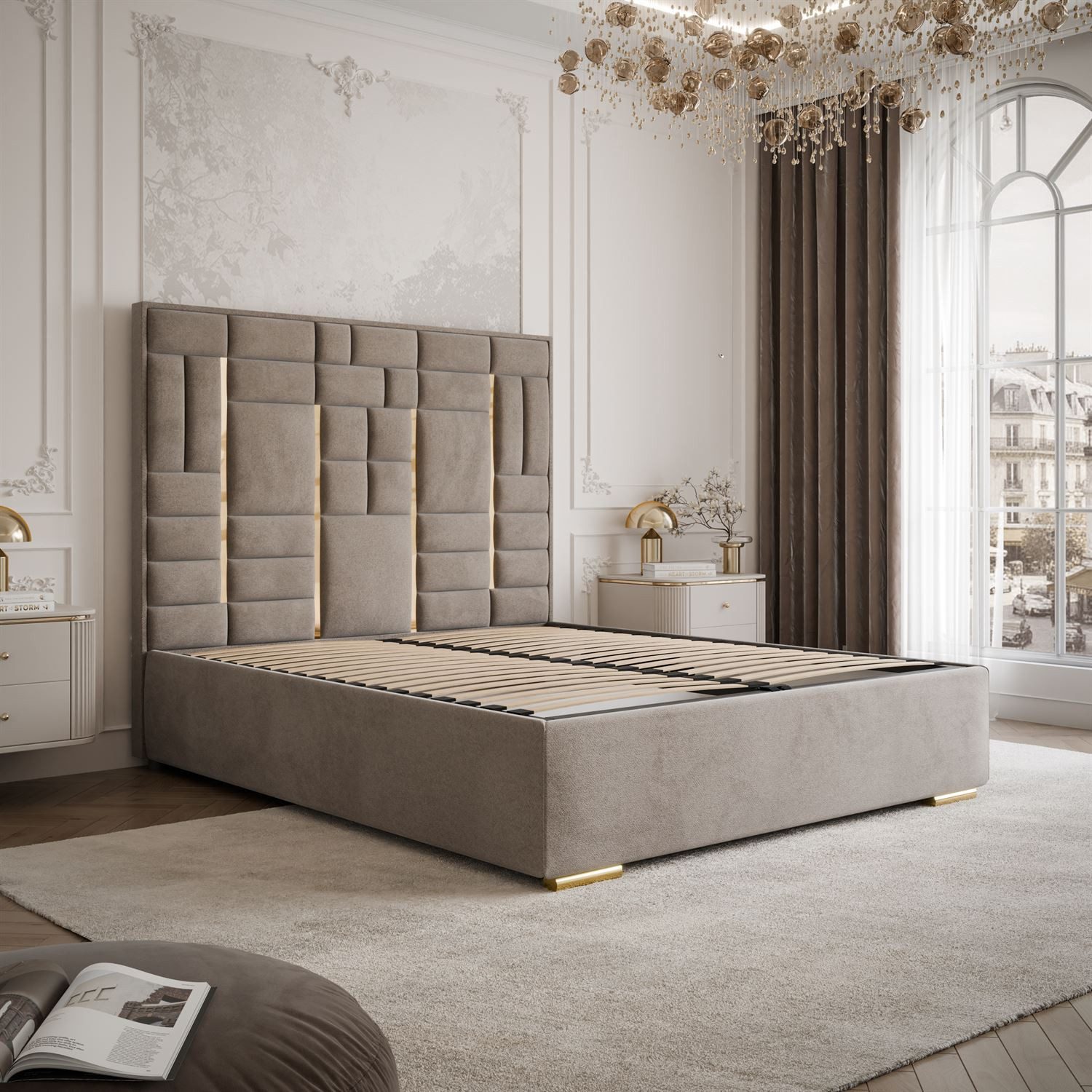 Lookway Polsterbett BRIGITTE GOLD mit Bettkasten (Bett mit Metallgestell)