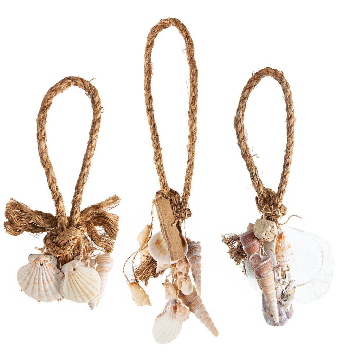 Dekohänger Maritimes Set 3x Muscheln am Tau braun beige 27 cm