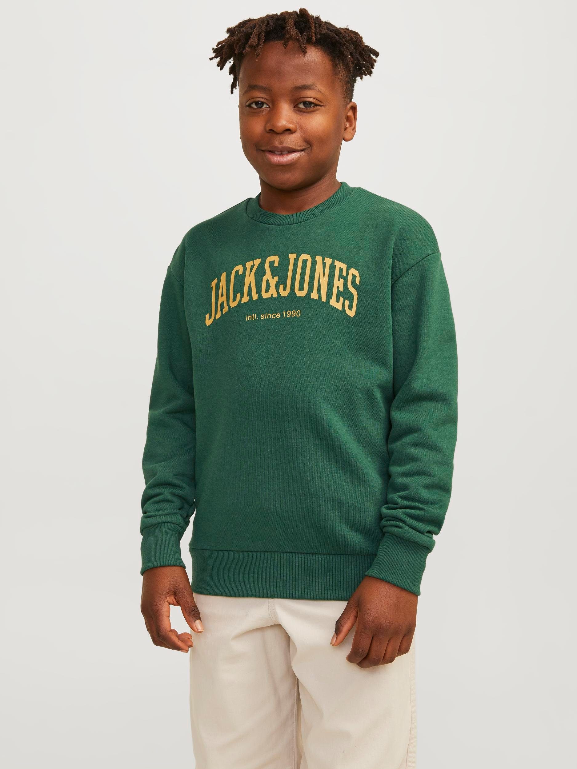 2024 Neuerscheinung Jack & Jones Junior Sweatshirt JJEJOSH NECK JNR CREW green dark SWEAT NOOS