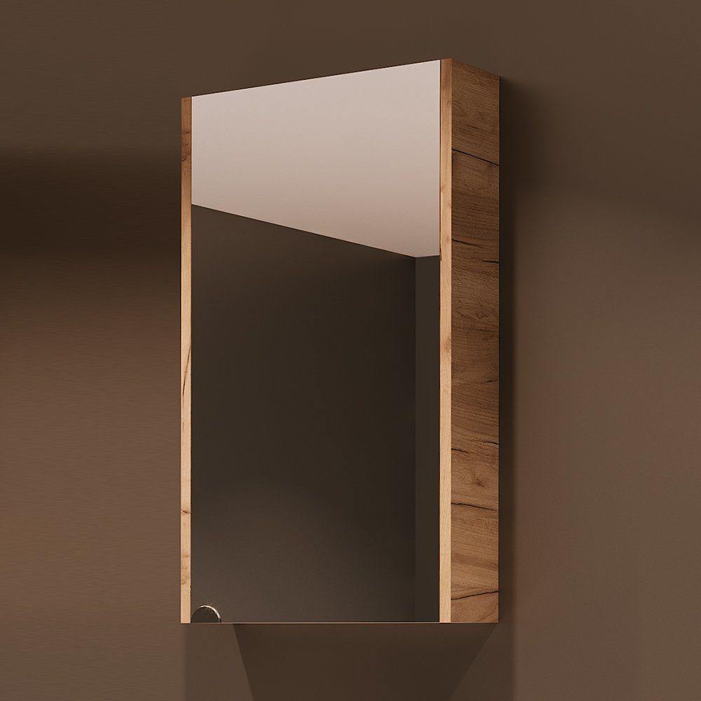 40cm Badezimmerspiegelschrank Planetmöbel Spiegelschrank gold-eiche