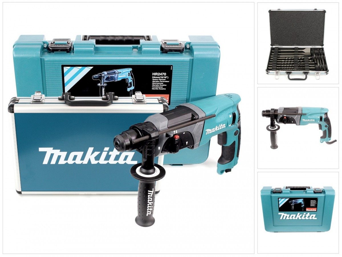 Makita Schlagbohrmaschine HR 2470 780 W SDS-Plus 24 mm Bohrhammer im Koffer + D-42444 SDS-Plus