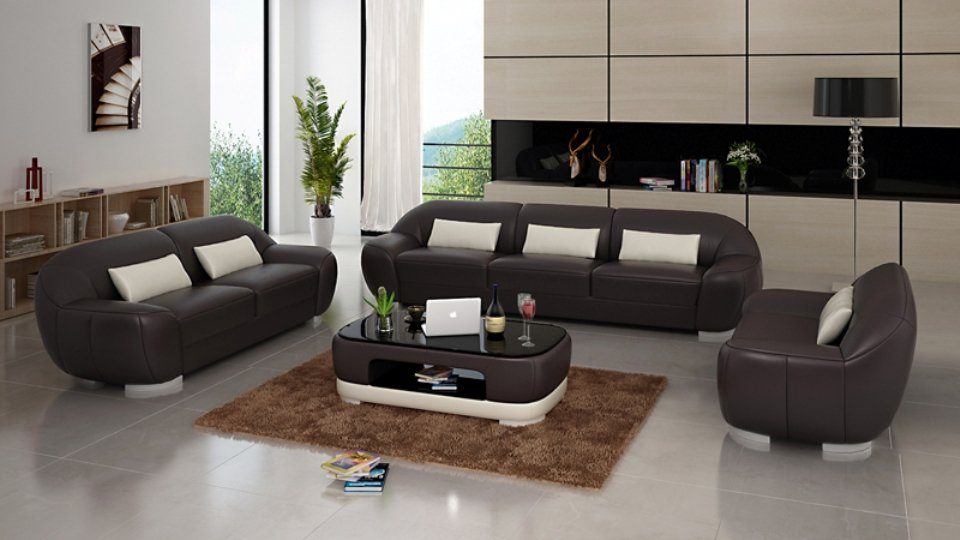 JVmoebel Sofa Schwarze Ledersofas 3+2+1 Sofagarnitur Eck Couch Europe Garnitur Design, Made in