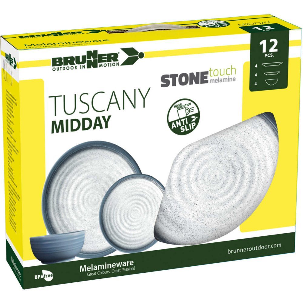 Geschirr-Set STONEtouch® Tuscany BRUNNER 12 Melamin/Mineralgemisch tlg., Single STONEtouch® Midday