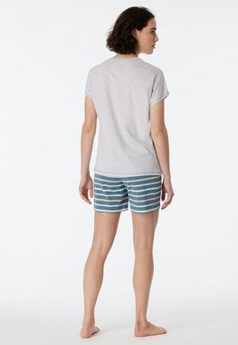 Schiesser Schlafanzug "Casual Essentials" (2 tlg) mit unifarbenem Shirt und gestreifter Hose