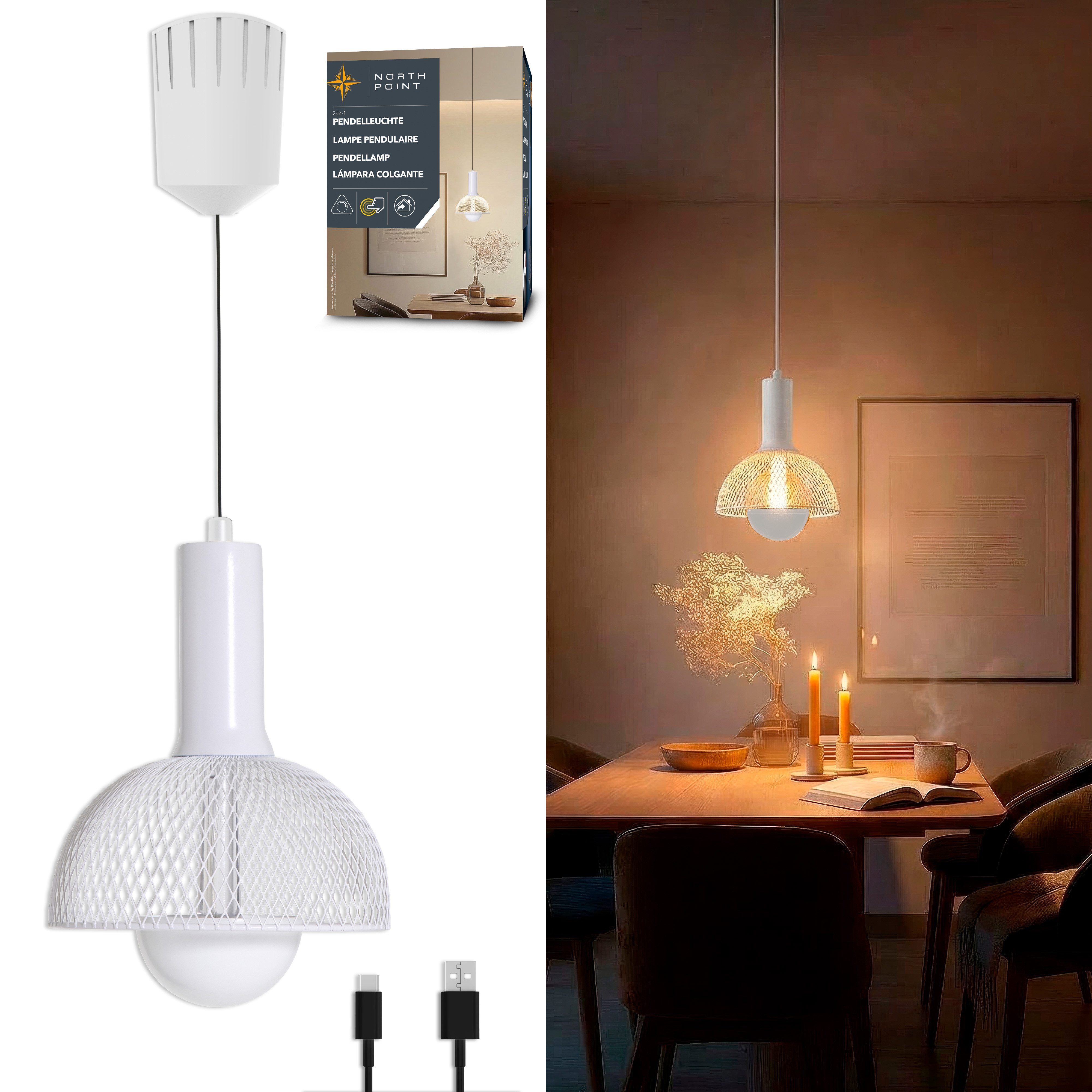Northpoint LED Pendelleuchte LED Akku Pendelleuchte 2in1 Tischleuchte Touch Dimmbar
