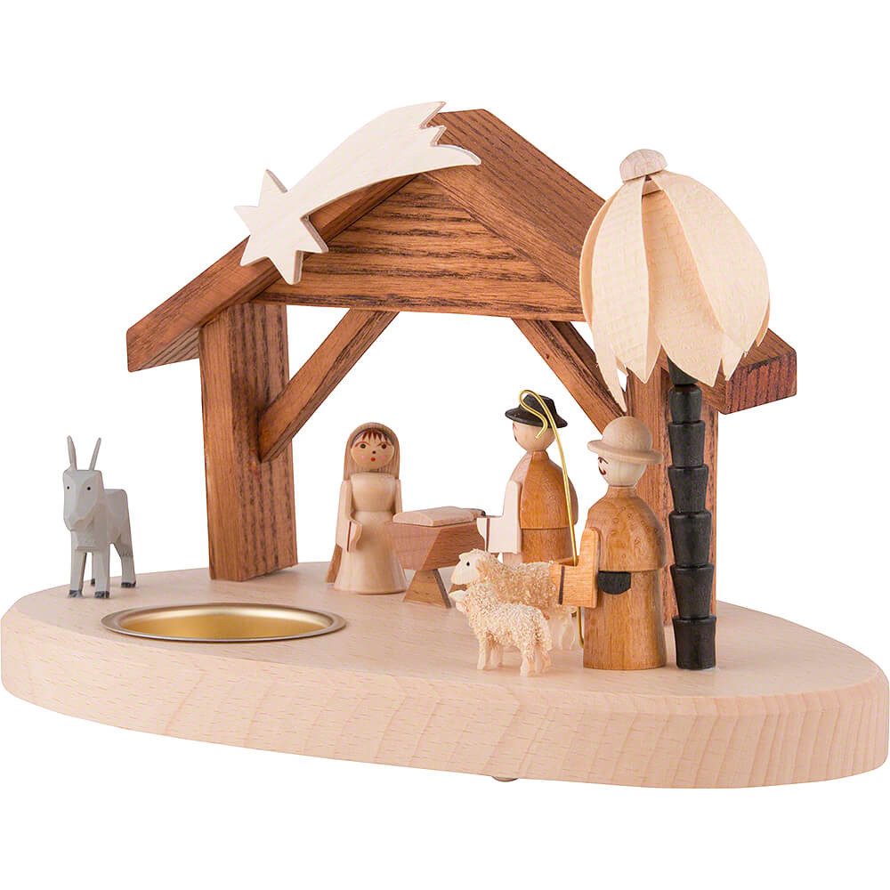 Dregeno Erzgebirge Schwibbogen Teelichthalter mit Weihnachtskrippe (11cm) von Dregeno Seiffen