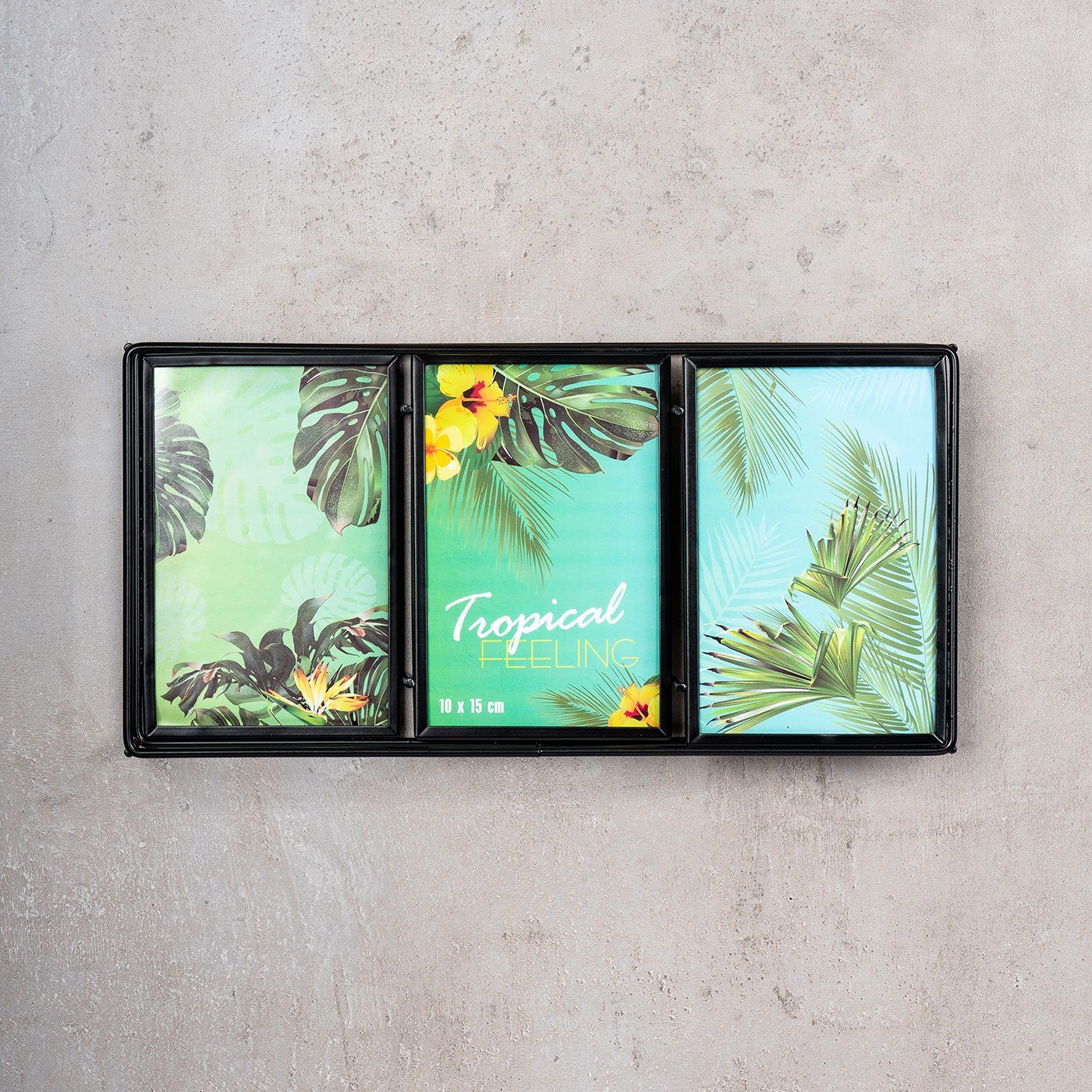 Levandeo® Bilderrahmen Collage, Bilderrahmen 3D Schwarz Metall 3 Fotos 10x15cm Fotorahmen Collage