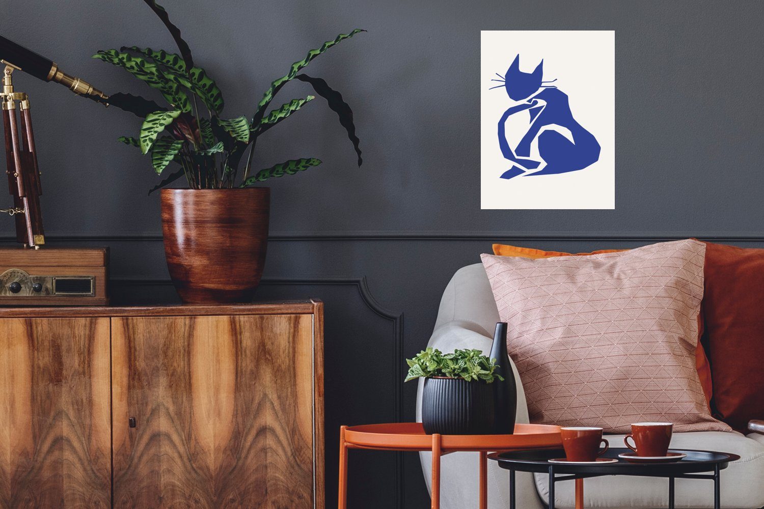 Matisse - Wohnzimmer, Haustiere - Katze Wandsticker Blau - (1 Wandtattoo, Selbstklebend, St), Wandaufkleber, MuchoWow Schlafzimmer