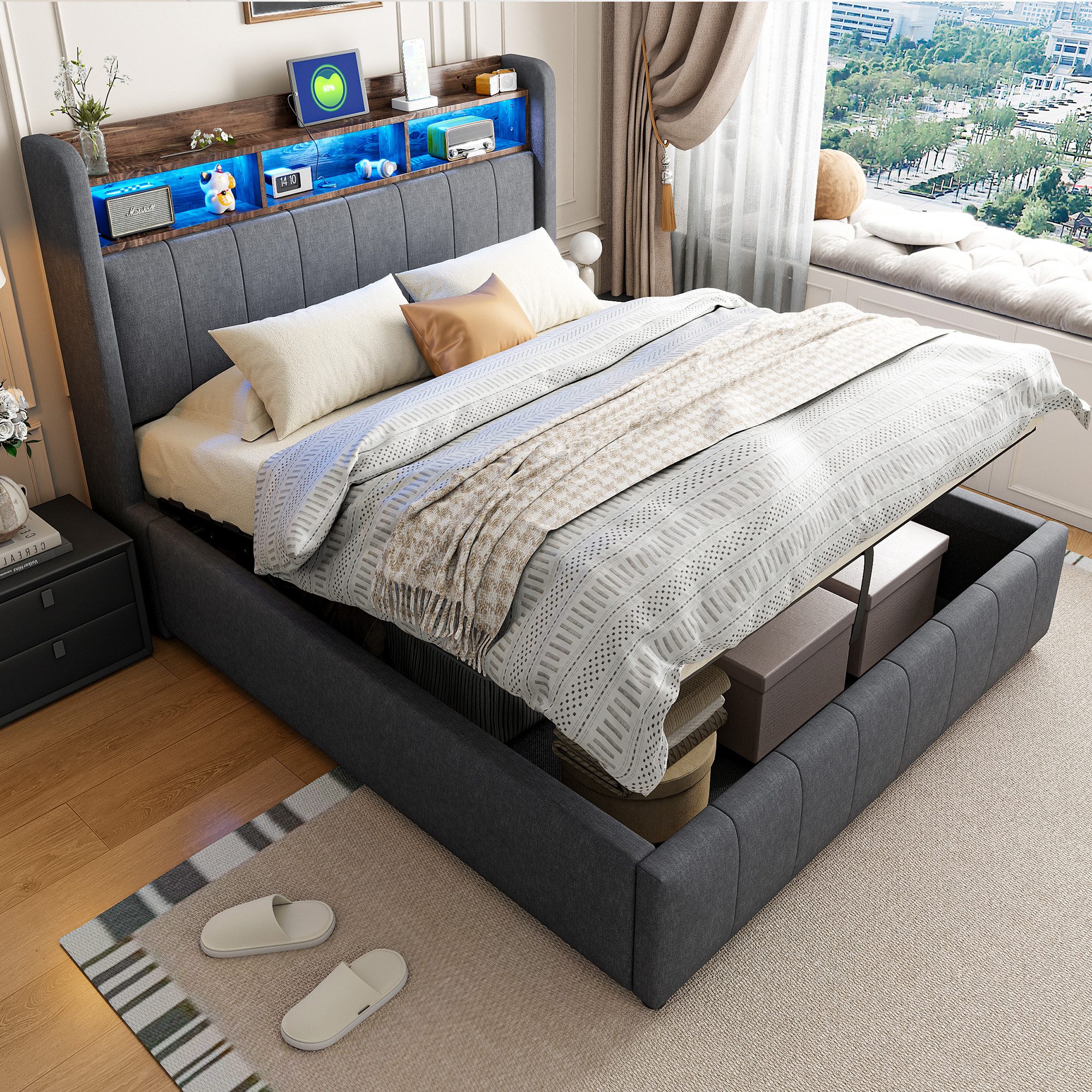 HAUSS SPOLE Polsterbett 140x200cm mit LED-Beleuchtung günstig online kaufen