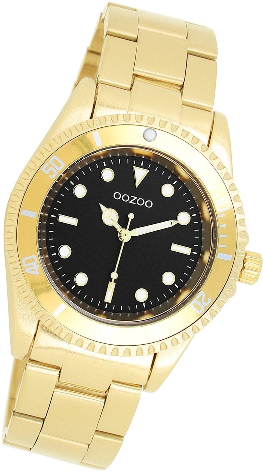 OOZOO Quarzuhr Oozoo Damen Armbanduhr Timepieces, Damenuhr Edelstahlarmband gold, rundes Gehäuse, mittel (ca. 36mm)