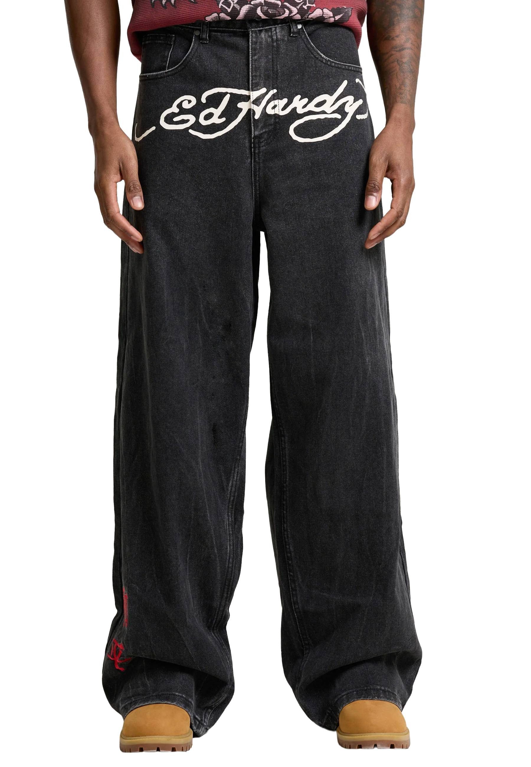 Ed Hardy Relax-fit-Jeans Jeans Ed Hardy Tattoo City Tiger Xxtra Tattoo-Stickereien