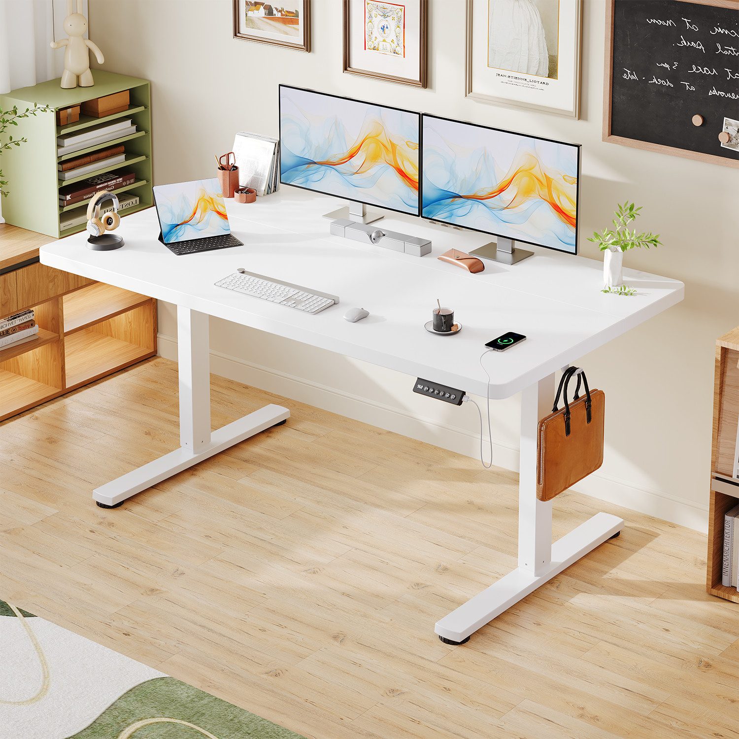 HOMALL Schreibtisch Höhenverstellbarer Elektrisch Schreibtisch, Vierteilige Tischplatte (Maße 140x70/160x80,6-Tasten-Handsteuerung mit LED-Anzeige,mit Kabelmanagement, ideal für Homeoffice und Büro)