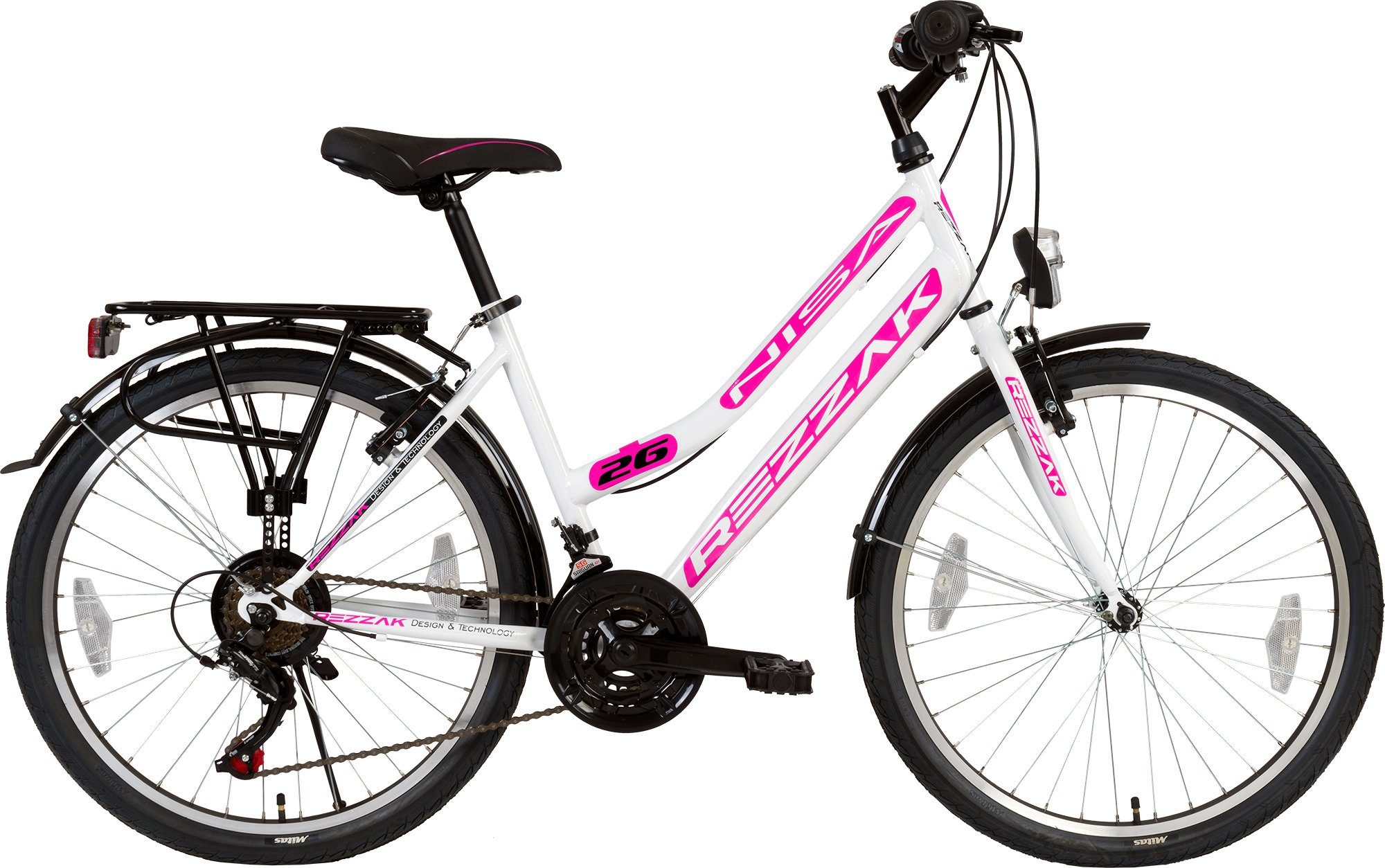 Rezzak Cityrad 26 Zoll Damen Fahrrad Mädchen Fahrrad 21 Gang Shimano  Schaltung Weiss Pink, 21 Gang Shimano, Kettenschaltung
