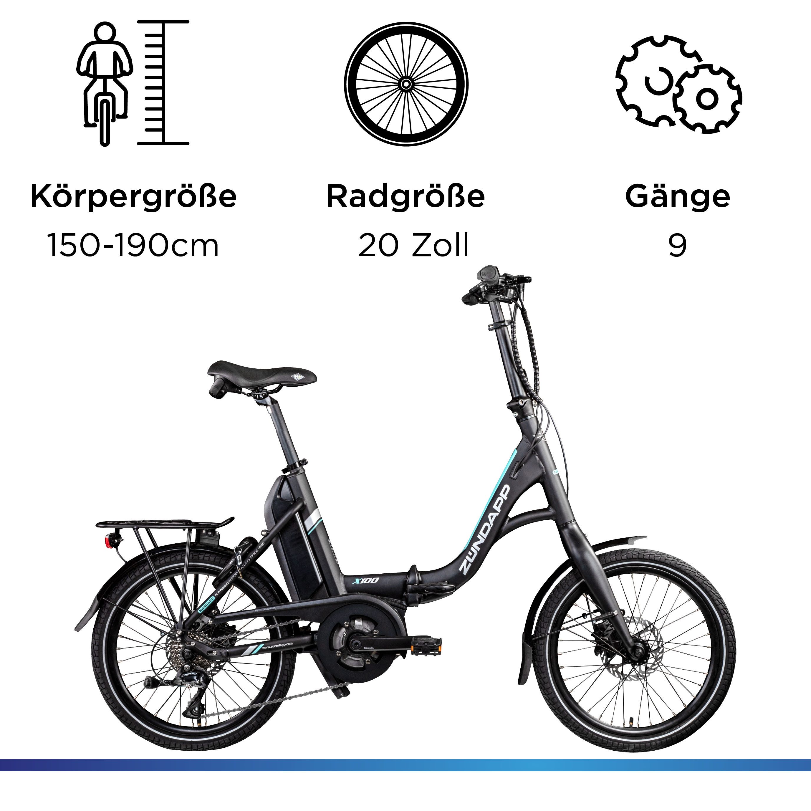Zündapp E-Bike Folding Bike X100, 9-speed Shimano Sora derailleur, mid-drive motor, 400 Wh battery, pedelec, electric bicycle for men and women