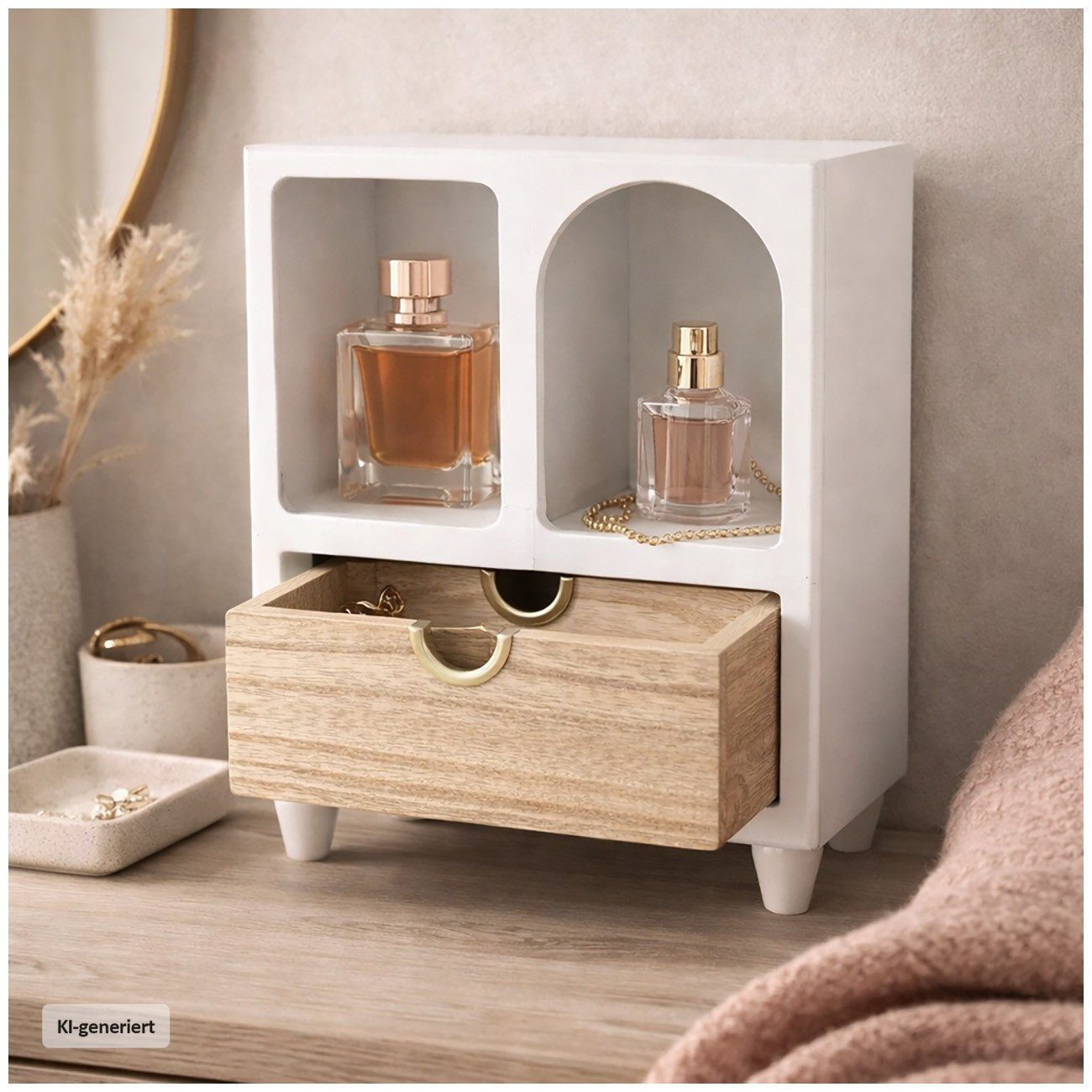 HTI-Living Schmuckkasten Minikommode mit Schublade MDF Aufbewahrungsschrank mit offenen Fächern (1 Stück, 1 Minikommode ohne Dekoration) – Bild 2 von 3