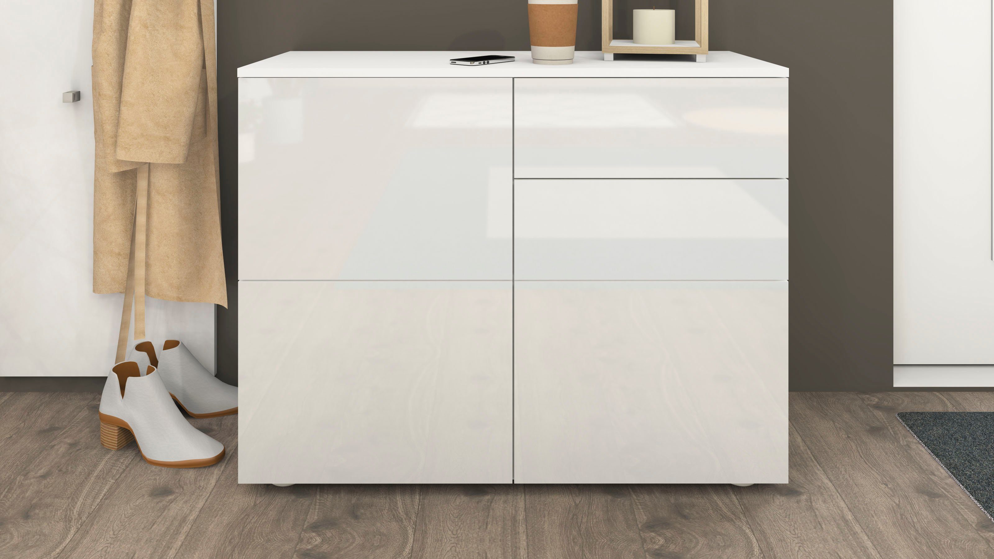 borchardt Möbel Kommode Rova, Sideboard Breite 93 cm, Push-To-Open, verstellbare Einlegeböden, viel Stauraum, Breite 93cm