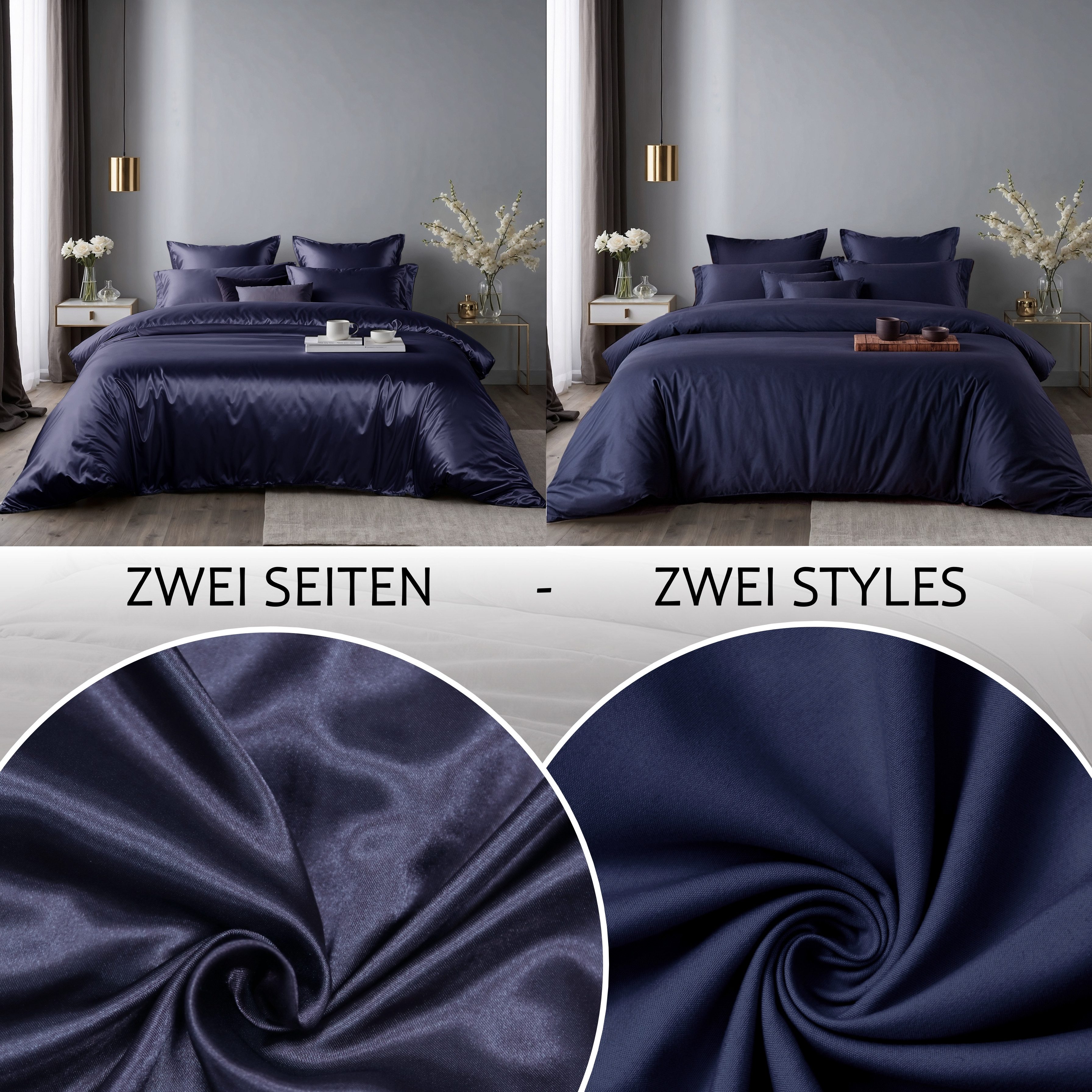 Cozyor Wendebettwäsche Satin glänzend matt 135x200, 155x200, 155x220, 200x200 cm extra weich, Satin & Mikrofaser, 2 teilig, Edel und hochwertig – Bild 3 von 5
