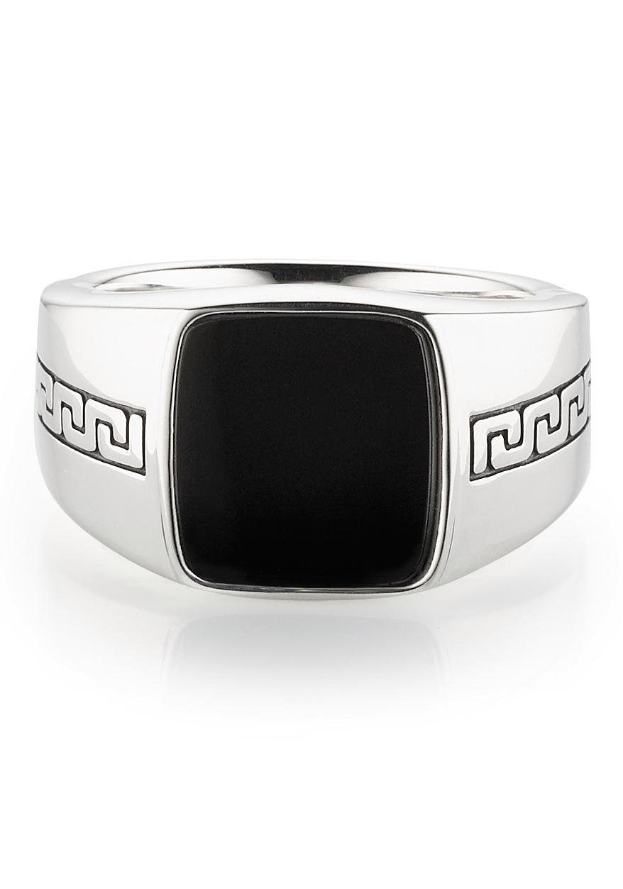 Bruno Banani Fingerring Schmuck Geschenk Silber 925 Herrenring Siegelring Mäander Onyx, mit Onyx