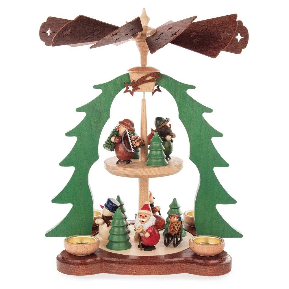 Dregeno Erzgebirge Weihnachtspyramide Pyramide Weihnachtsmotiv 2-stöckig farbig für Teelichte - wunderschön