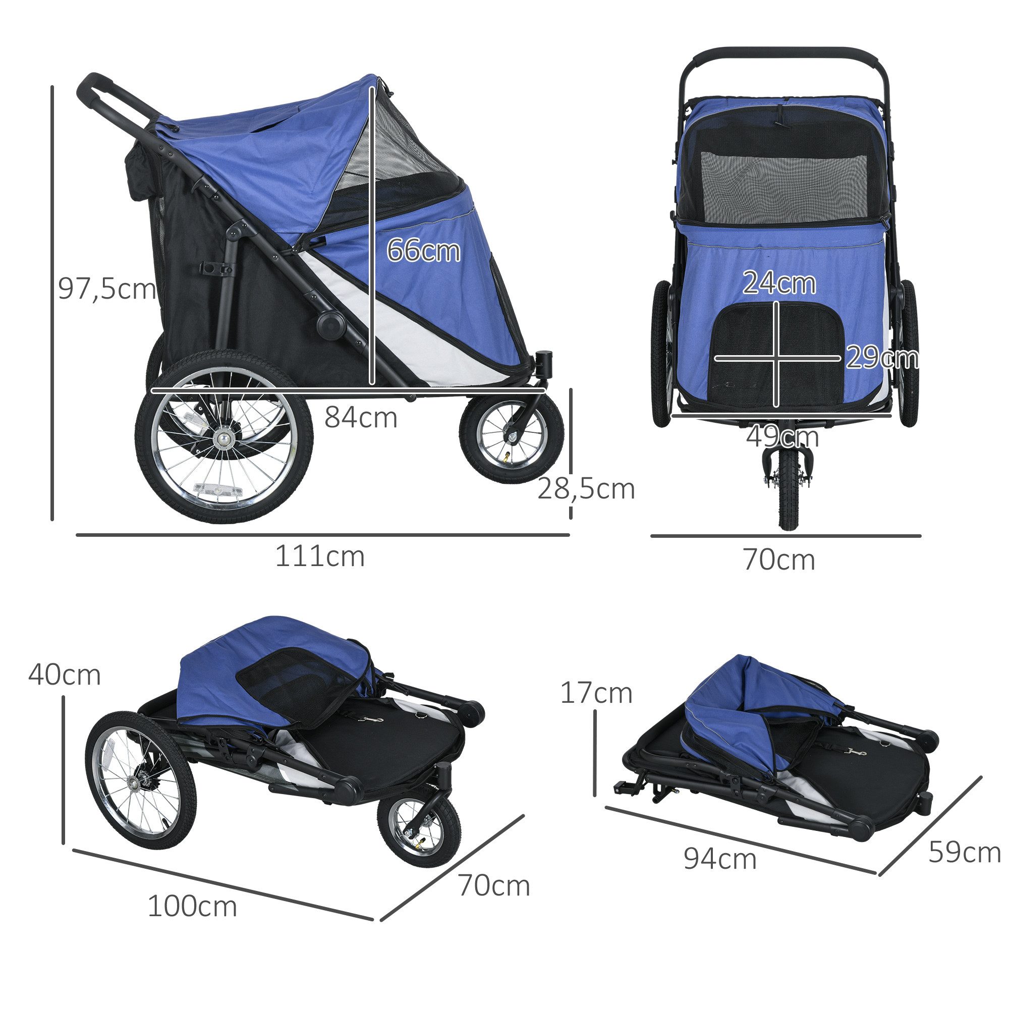 PawHut Hundebuggy Hundewagen Katzenwagen mit Netzfenstern, mit Sicherheitsleine, (1-tlg), für mittelgroße bis große Hunde, Blau