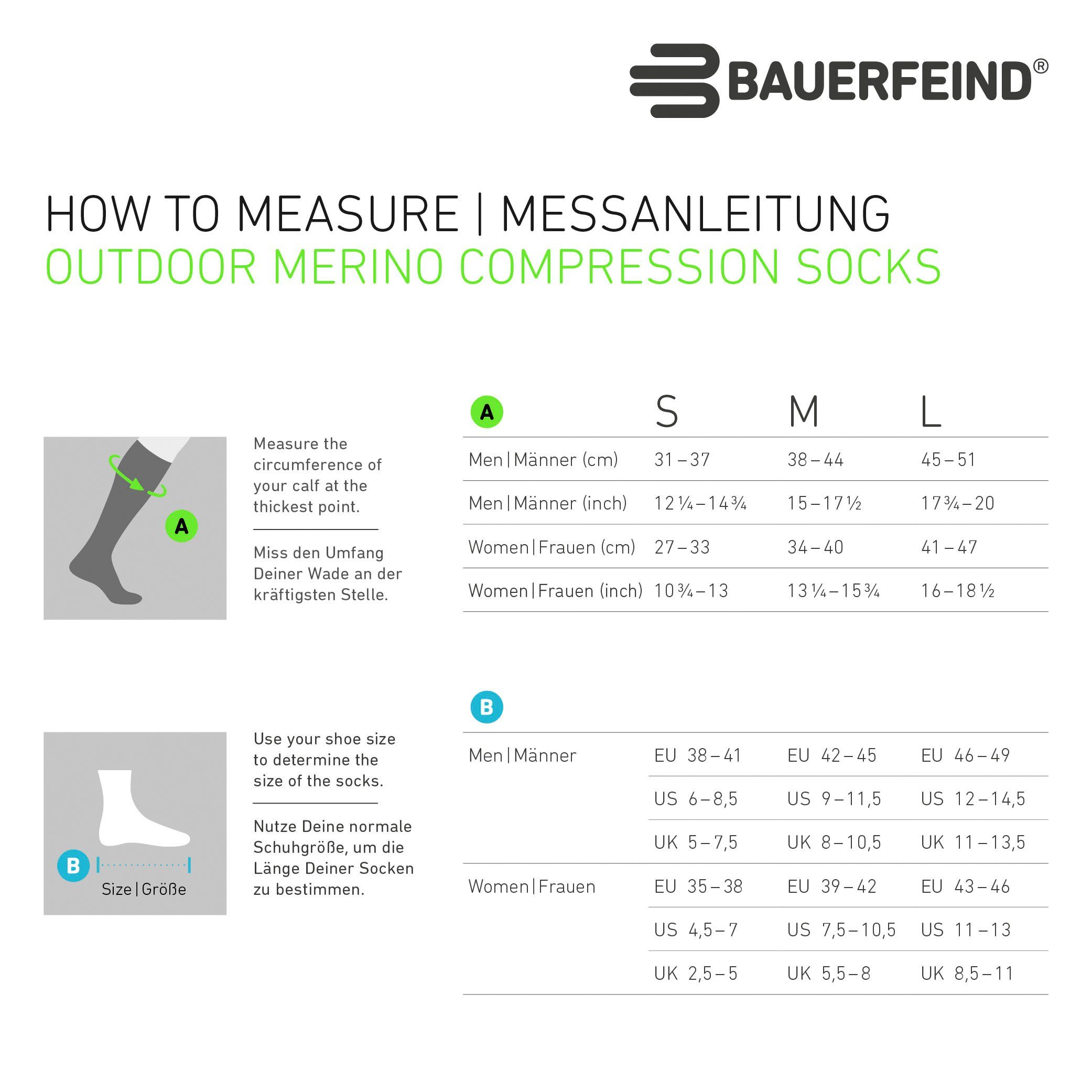 Bauerfeind Compression mit Outdoor Sportsocken grey/M Socks Merino Kompression stone