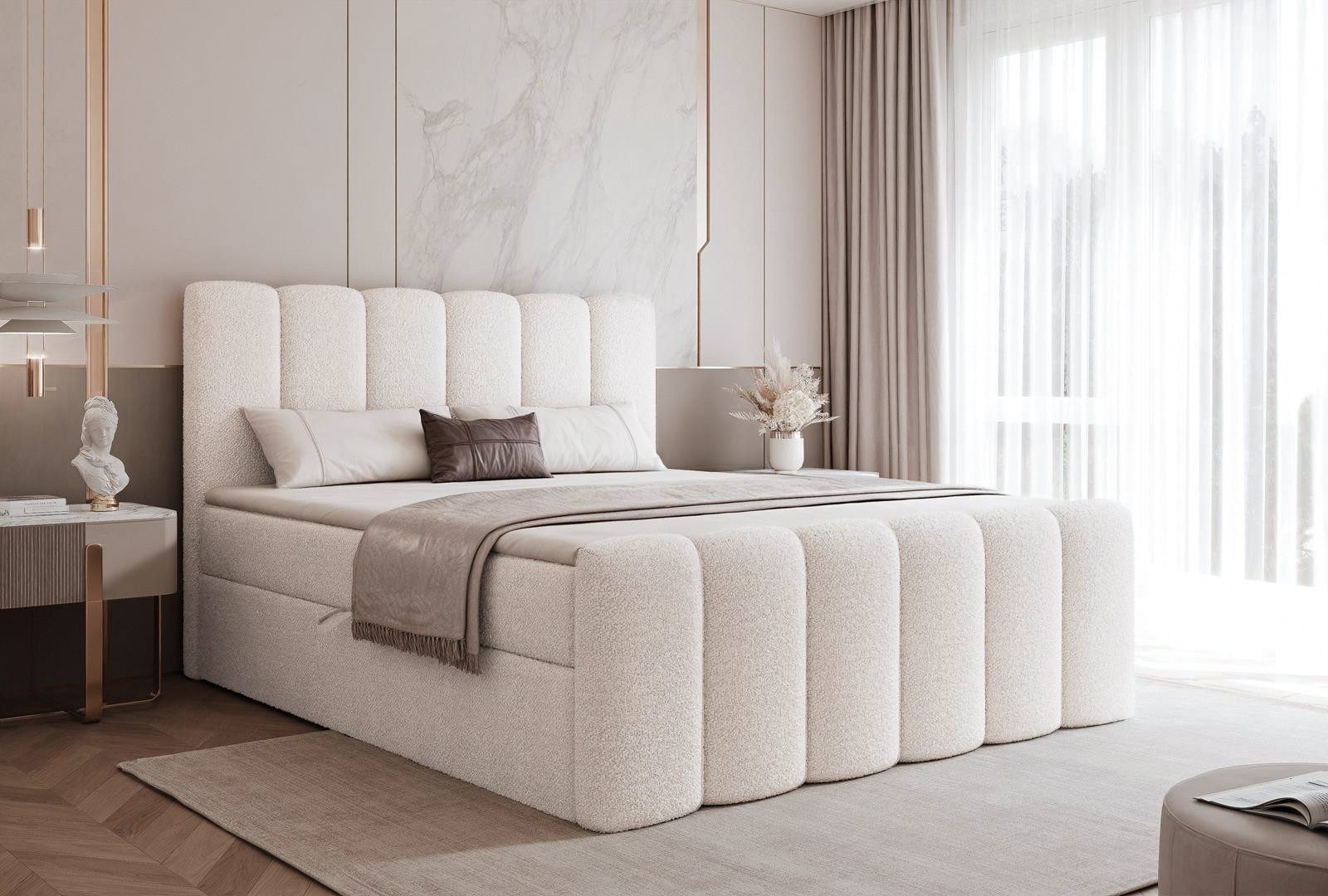 Compleo Boxspringbett BUBBLE, Wolkenbett, Bequem, Bonell, Topper, Doppelbett gepolstertes Kopfteil mit Bettkasten