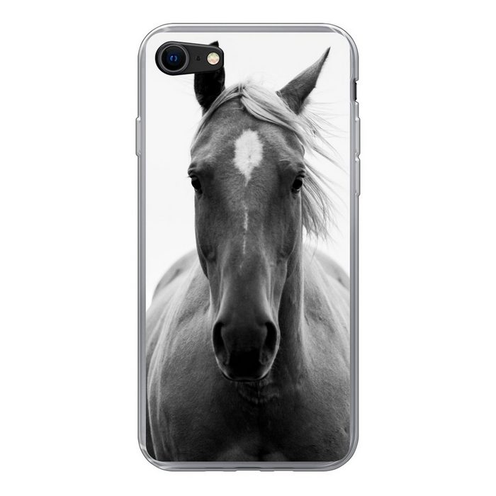 MuchoWow Handyhülle Pferd - Tier - Schwarz - Weiß Handyhülle Apple iPhone 8 Smartphone-Bumper Print Handy Schutzhülle