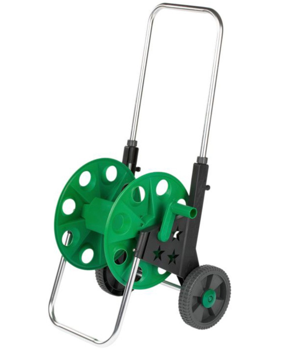 Meister Werkzeuge Schlauchwagen Schlauchwagen für 50m 1/2" Gartenschlauch – Alu & Kunststoff, Rollbar, Verstellbar