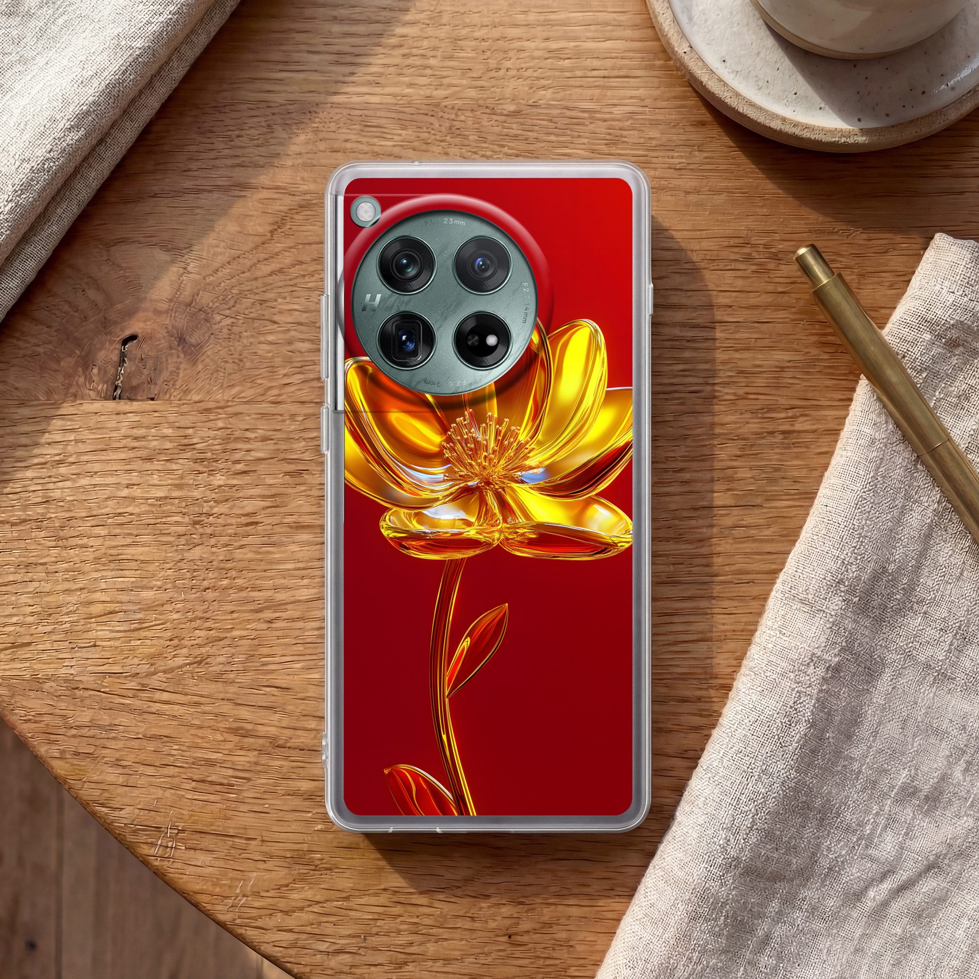 MuchoWow Handyhülle für OnePlus 12 Blume - Gold - Gläser, Handy Case, Silikon, Bumper Case Dünn