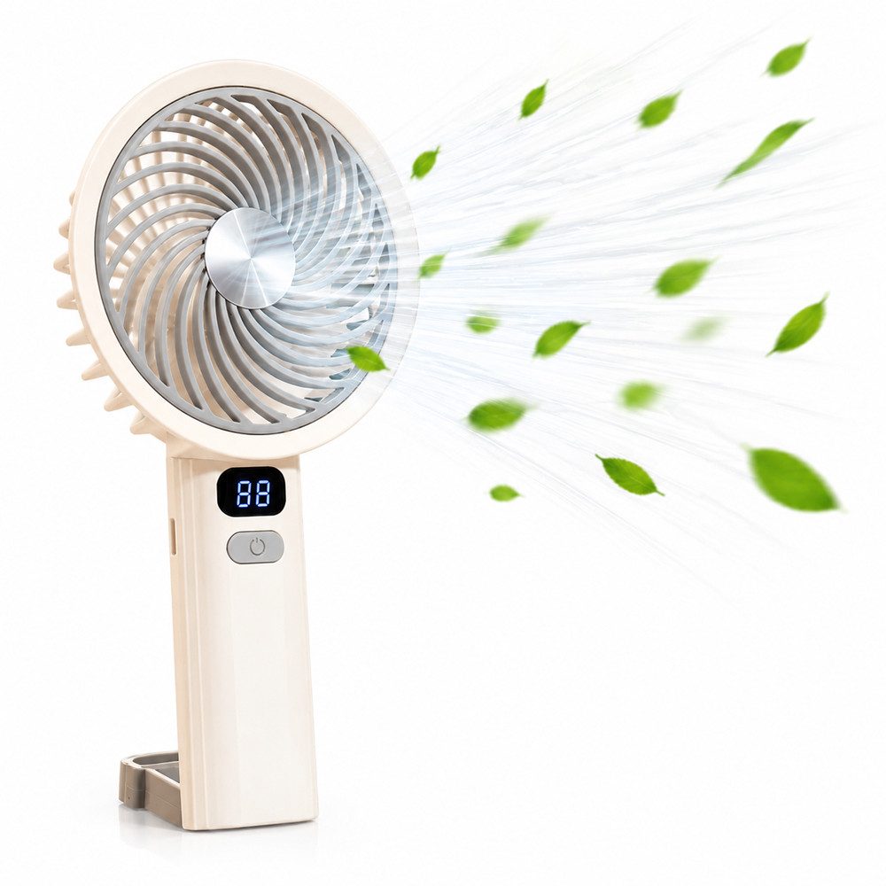 nsihing Handventilator Mini Ventilator Handventilator Akku Aufladbar, 5 Stufen einstellbar, mit LED-Display, leiser Taschenventilator für Reise, Outdoor, Büro