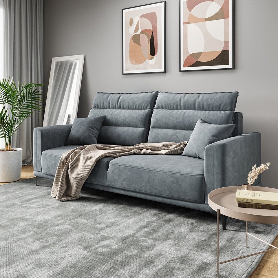 VitaliSpa® Sofa Schlafsofa Gästesofa CAPRIOLI 236x100cm Grau, Bettkasten