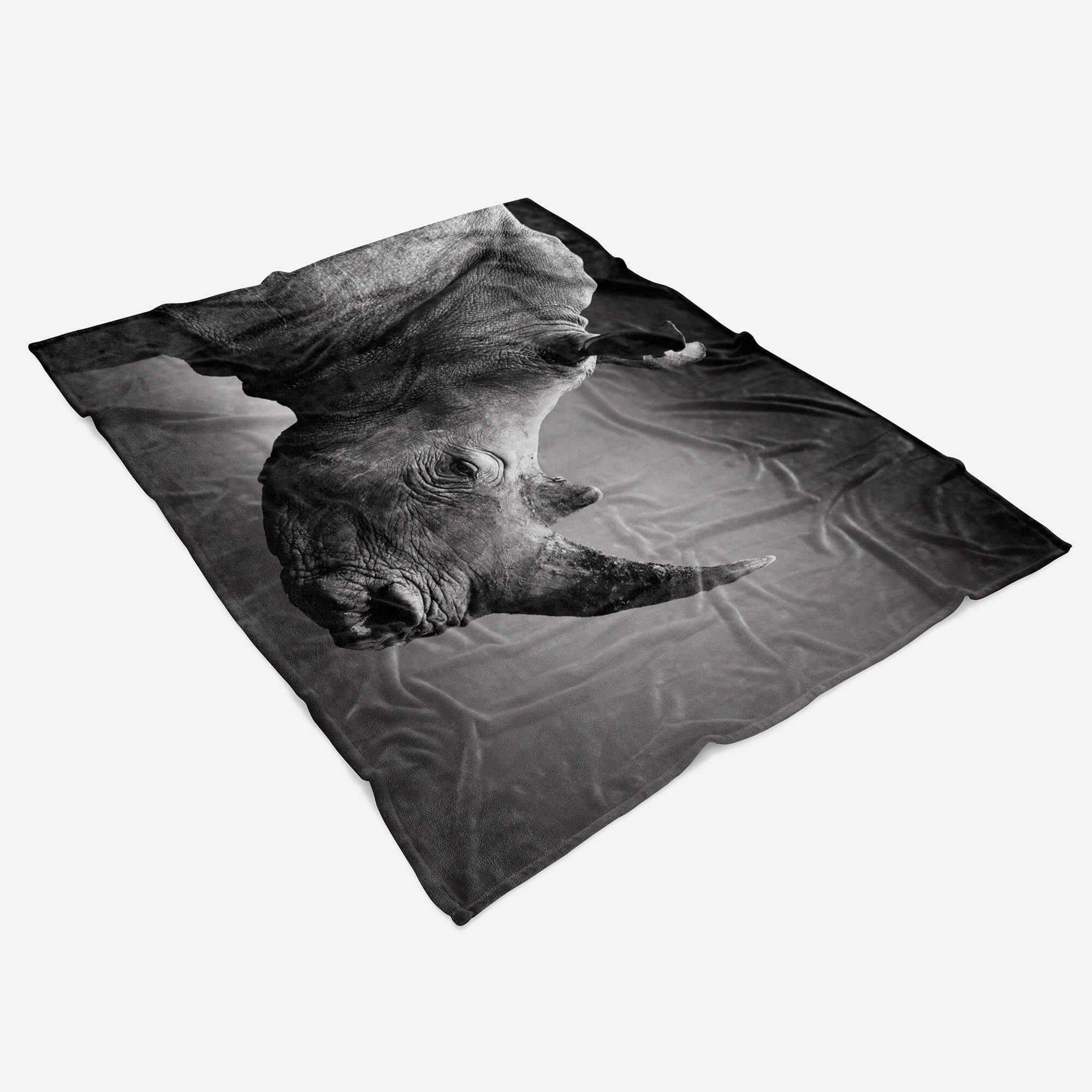 Kuscheldecke Strandhandtuch Tiermotiv Nashorn Art (1-St), Handtücher Handtuch Handtuch Saunatuch mit Schwarz Sinus We, Baumwolle-Polyester-Mix