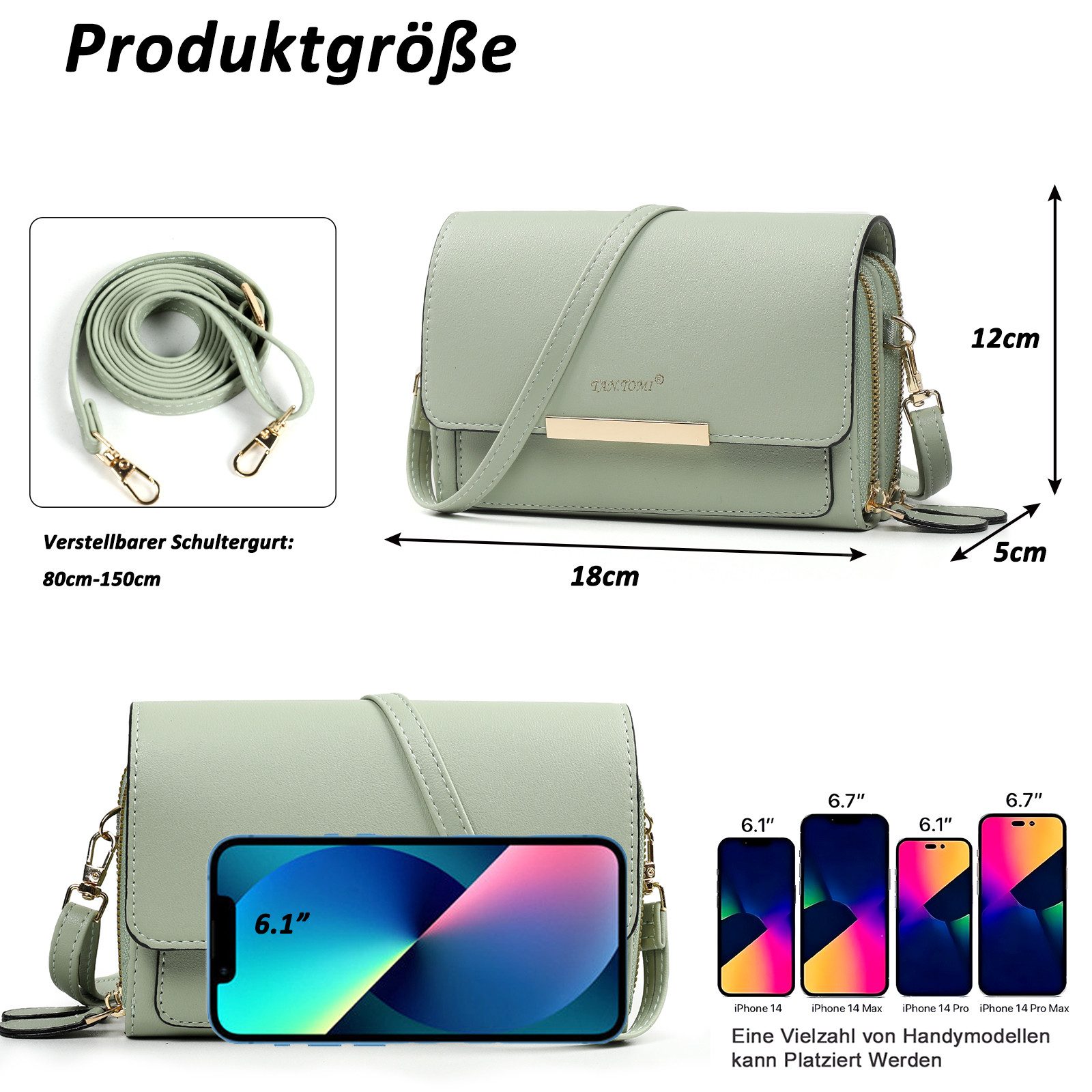 TAN.TOMI Umhängetasche Damen Handy Umhängetasche - Crossbody Tasche bis zu 6,7 Zoll (mit Geldbeutel Kartenfächer & Verstellbarer Abnehmbar Schulterriemen), Schultertasche Kleine Abendtasche Reisepass Handytasche