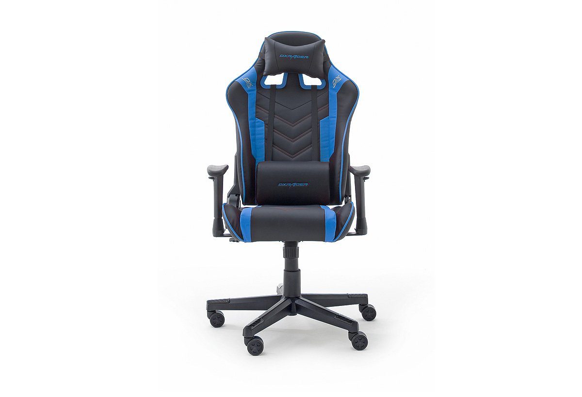 Gaming blau), Chair 135°, bis Armlehnen in höhenverstellbar, Raburg schwarz (Chefsessel SCHWARZ-BLAU DXRacer Kunstleder Bezug Wippfunktion und DXRacer