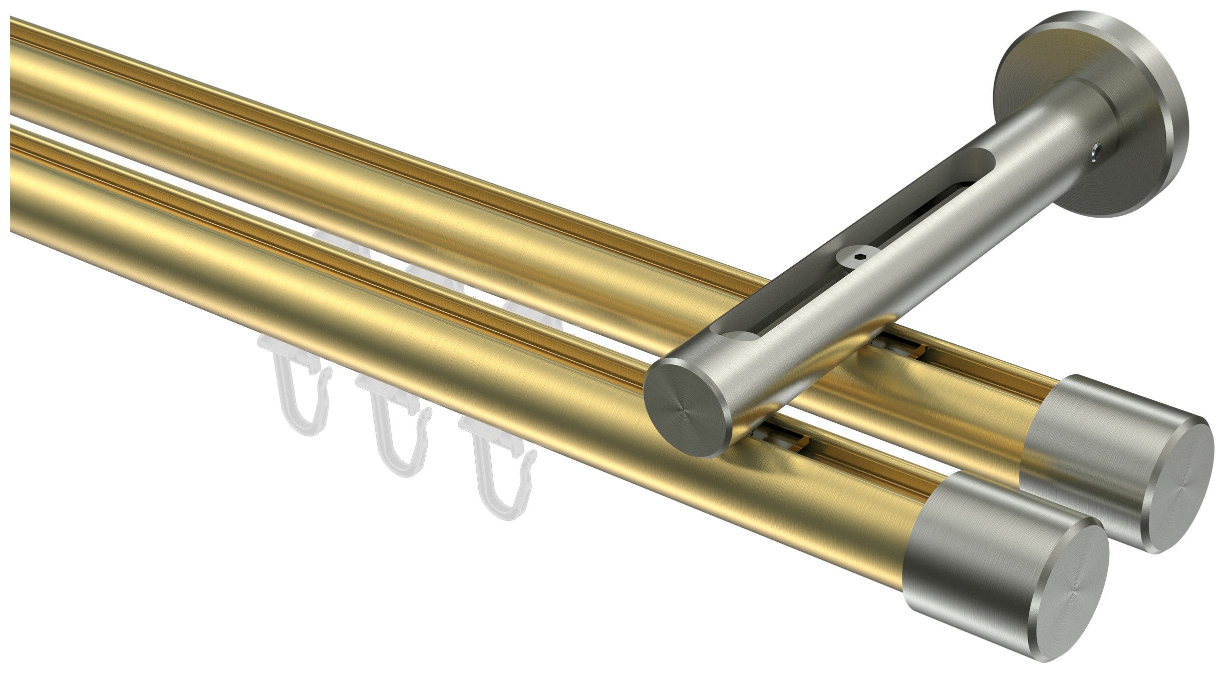 INTERDECO Innenlaufschiene Siteno Santo, Ø 20 mm, 2-läufig, Fixmaß, kürzbar, Wandmontage, Aluminium, Messing-Optik / Edelstahl-Optik / Bicolor