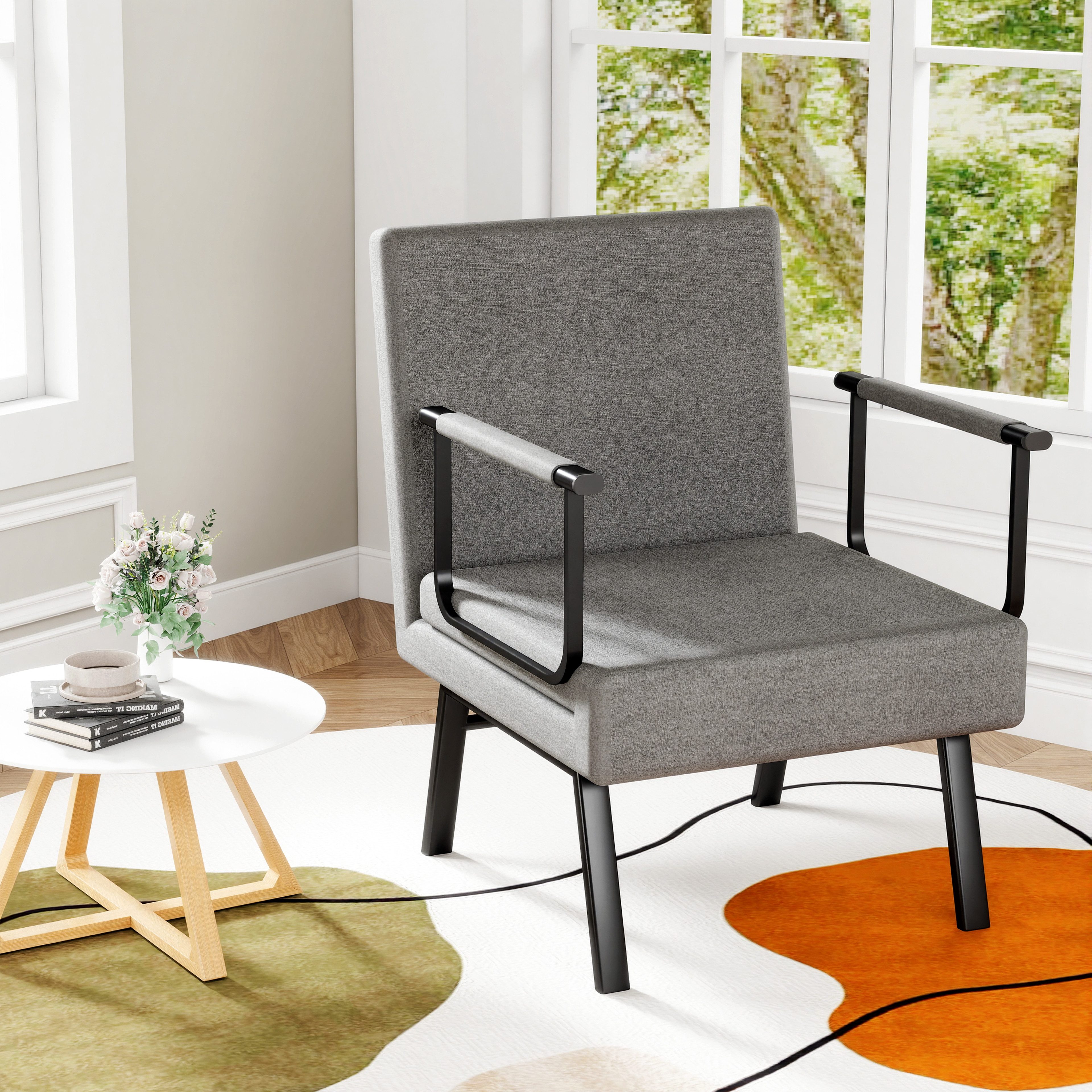 oyajia Schlafsofa 4 in 1 Schlafcouch mit Bettfunktion, Leinen-Touch, für Schlafzimmer, Wohnzimmer, Grau