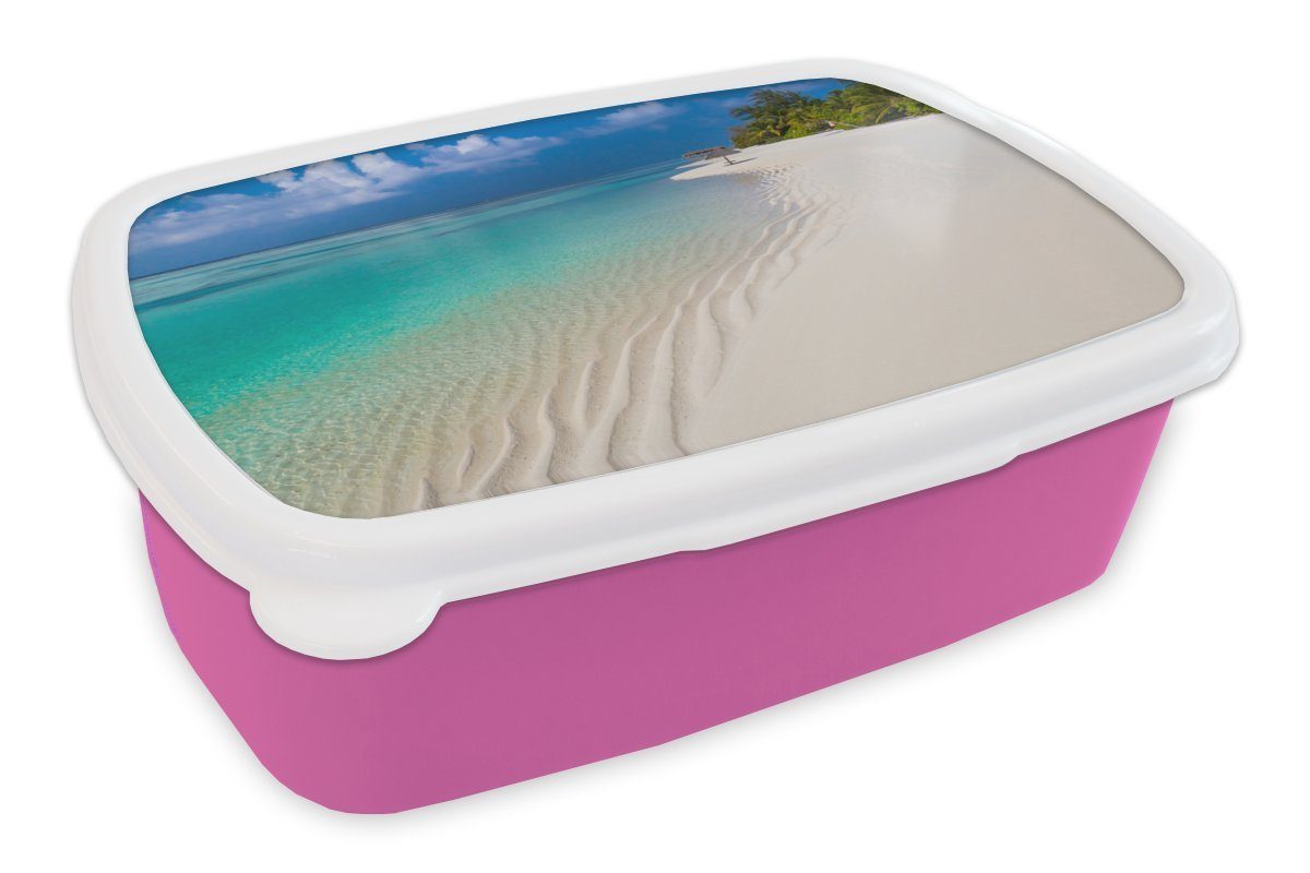 MuchoWow Lunchbox Meer - Strand - Sommer, Kunststoff, (2-tlg), Brotbox für Erwachsene, Brotdose Kinder, Snackbox, Mädchen, Kunststoff rosa