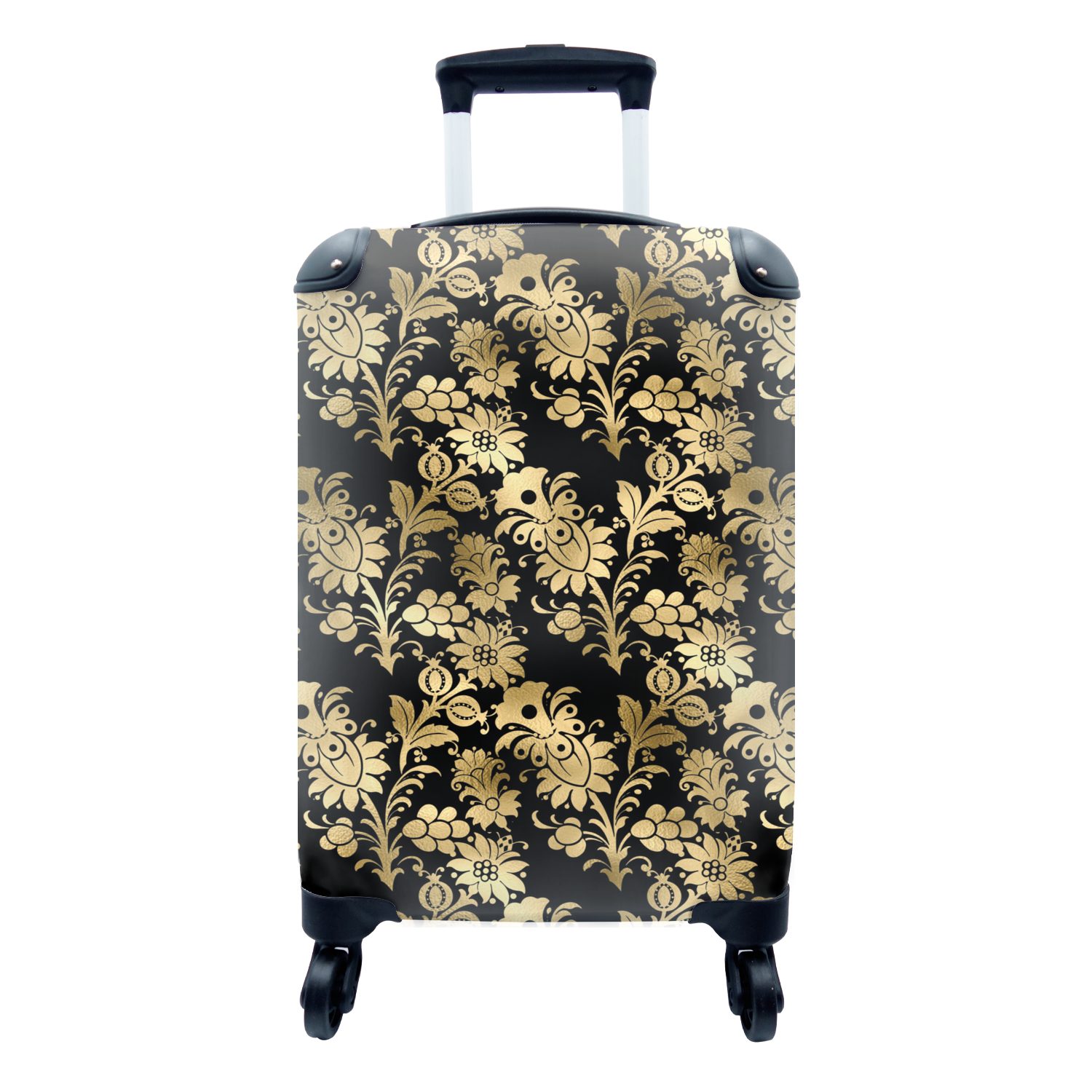 MuchoWow Handgepäckkoffer Muster - Blumen - Gold, 4 Rollen, Reisetasche mit rollen, Handgepäck für Ferien, Trolley, Reisekoffer