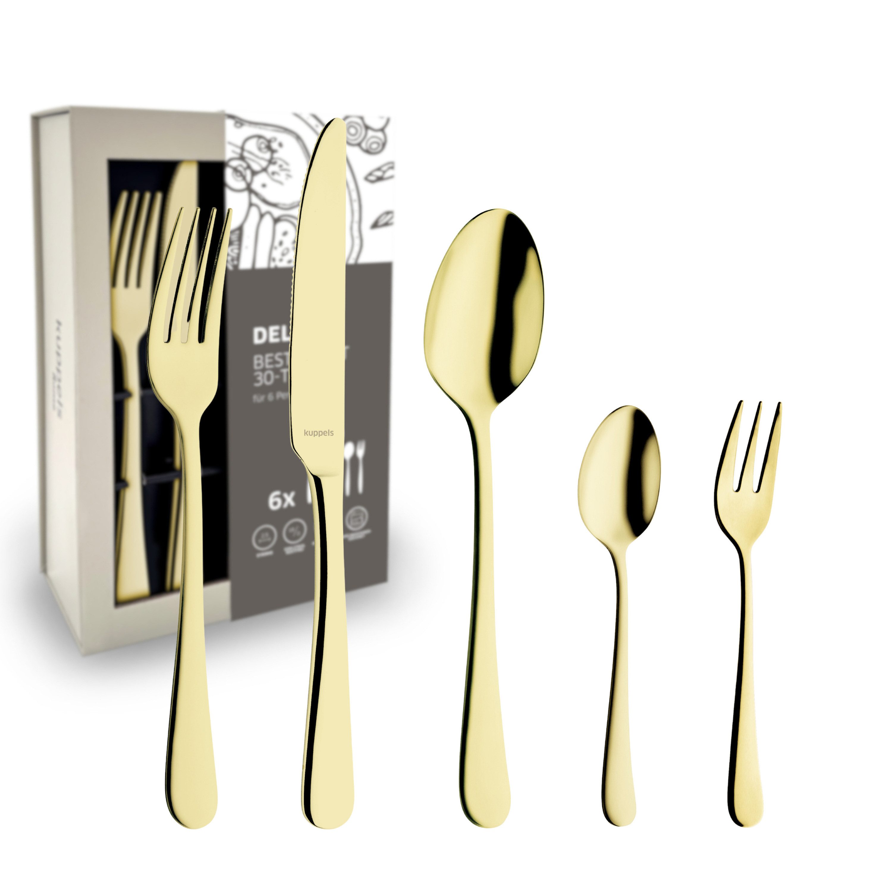 Kuppels Besteck-Set DELIA (30-tlg), 6 Personen, Edelstahl Rostfrei 18/0, Handreinigung empfohlen, champagnerfarbener PVD Veredelung