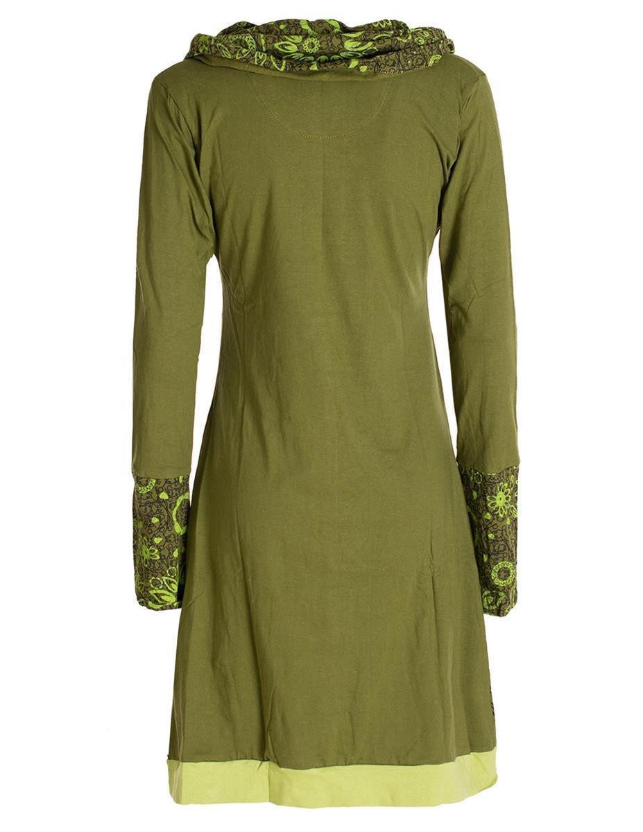 Vishes Jerseykleid Blumen-Kleid Langarm-Shirtkleid Schal-Kragen Baumwolle günstig online kaufen