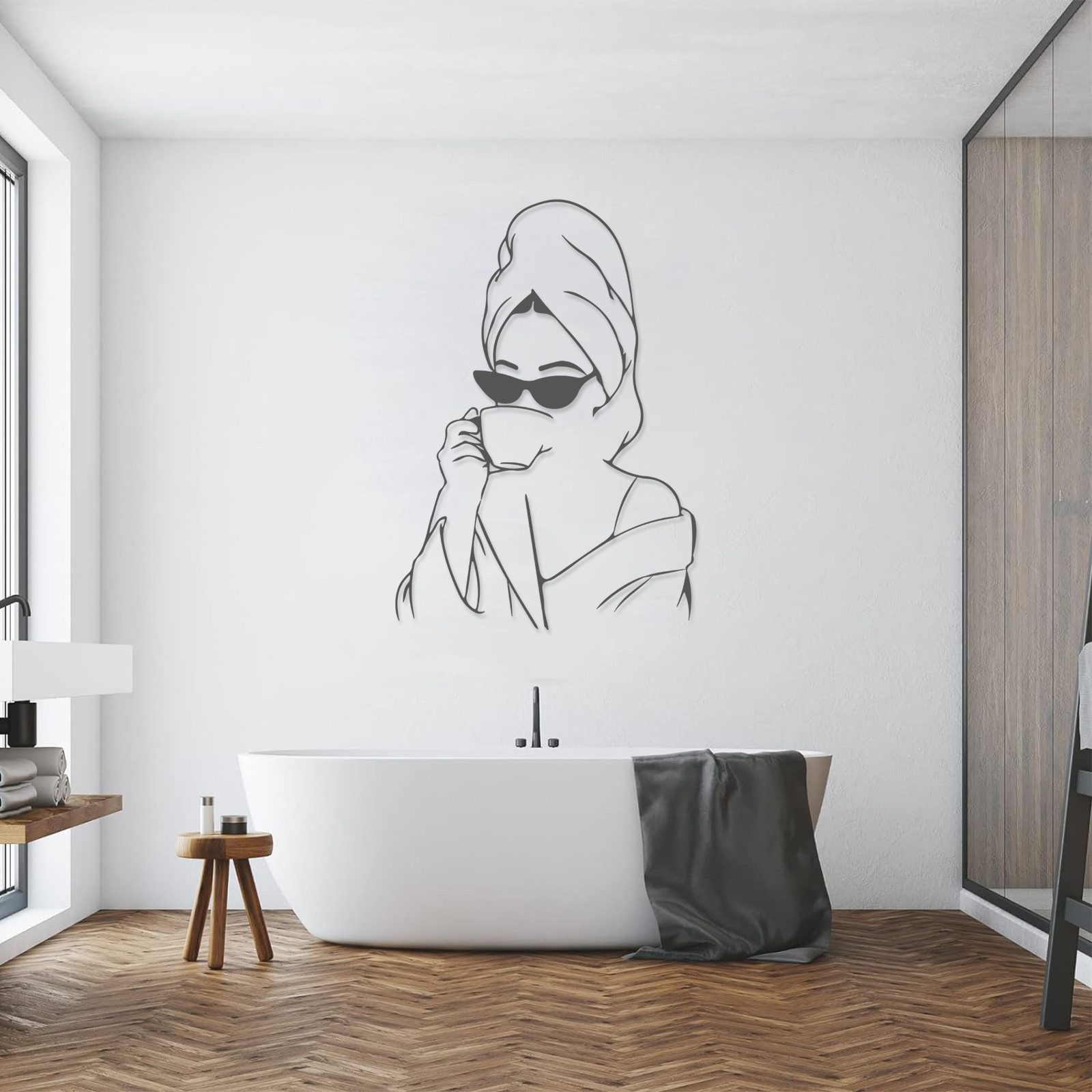 Jumpeak Wanddekoobjekt Wanddekoration “Bademantel für Damen”, Sonnenbrille, Kaffeetasse, Linien, Metall, 4 Farben, 3Größen, Wanddekoration für das Wohnzimmer,Trendig
