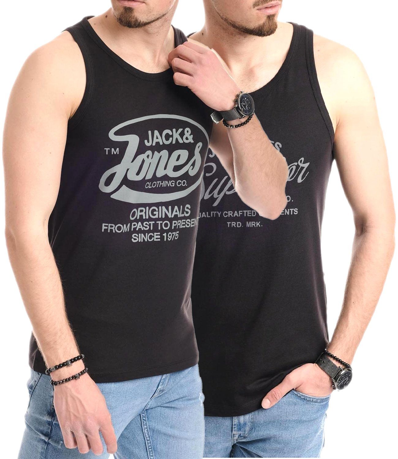 Jack & Jones Tanktop Bedrucktes Shirt aus Baumwolle (2er-Pack) mit Print