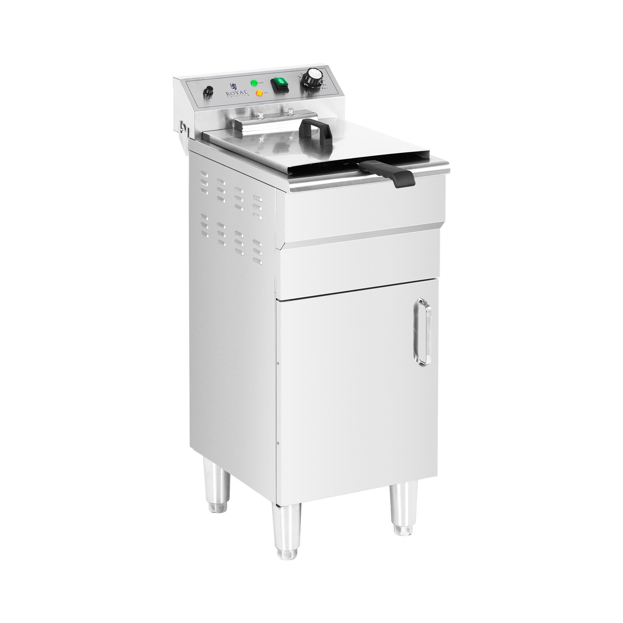 Royal Catering Fritteuse RCPKF 13DSH, 5000 W, 16 L Fritöse mit Unterschrank Ablasshahn 400V