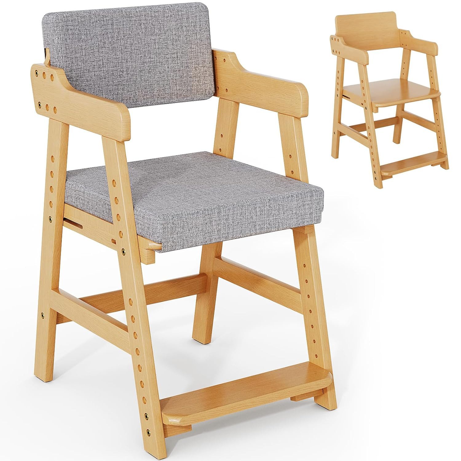 TLGREEN Kinderstuhl Höhenverstellbarer Kinderstuhl aus Buche (Mitwachsender Kinderstuhl für Kinder ab 3 Jahren), Stabiler Essstuhl & Schreibtischstuhl bis 120 kg