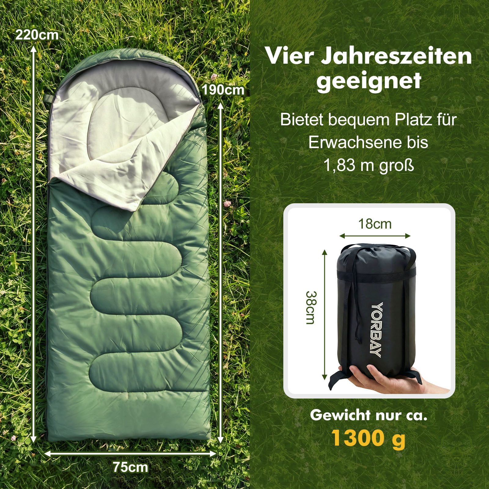 Yorbay Deckenschlafsack Wasserdichter Schlafsack 220x75cm mit Tragetasche